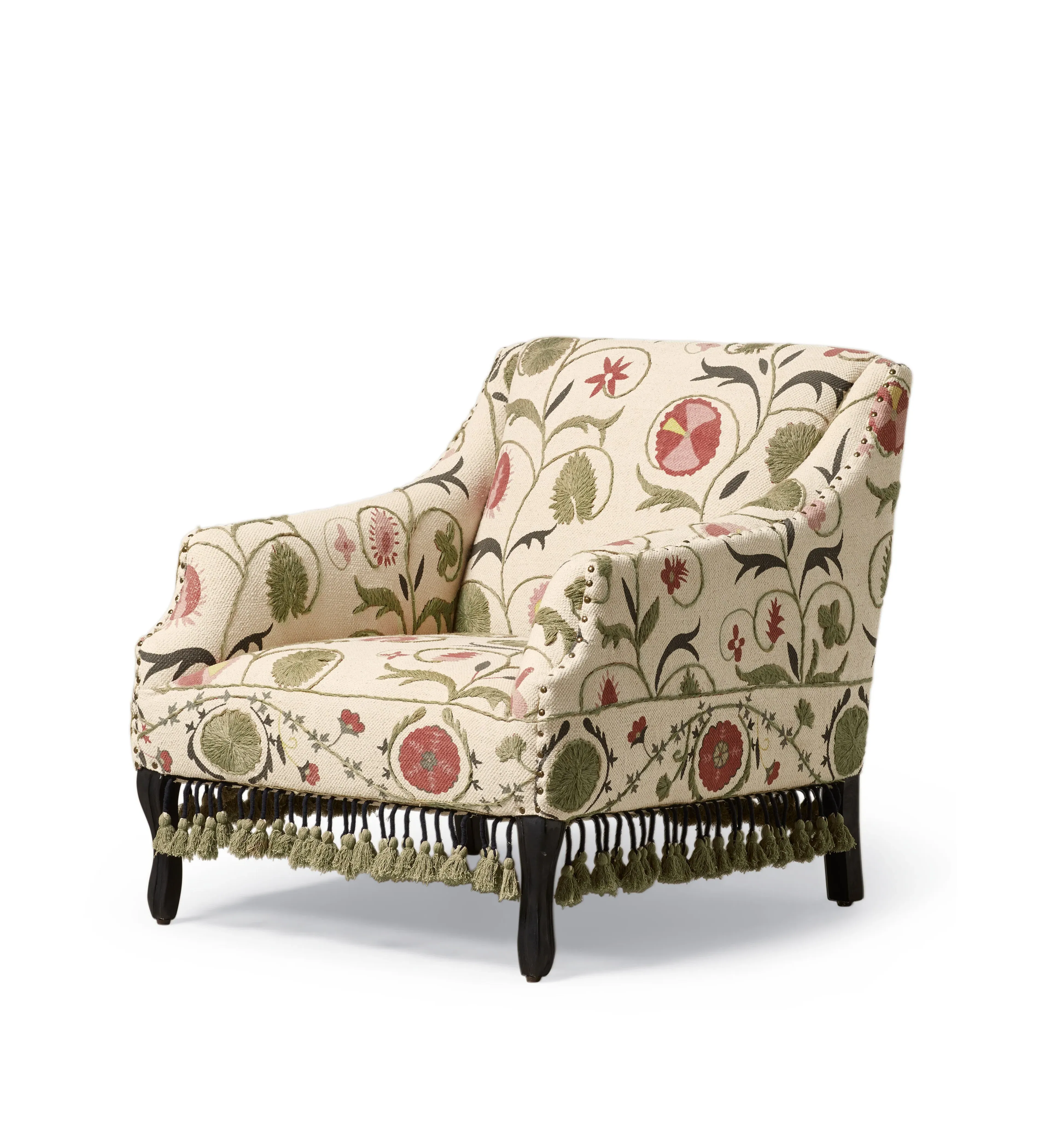 Sheki Armchair with Tassels - Olive, Cotton