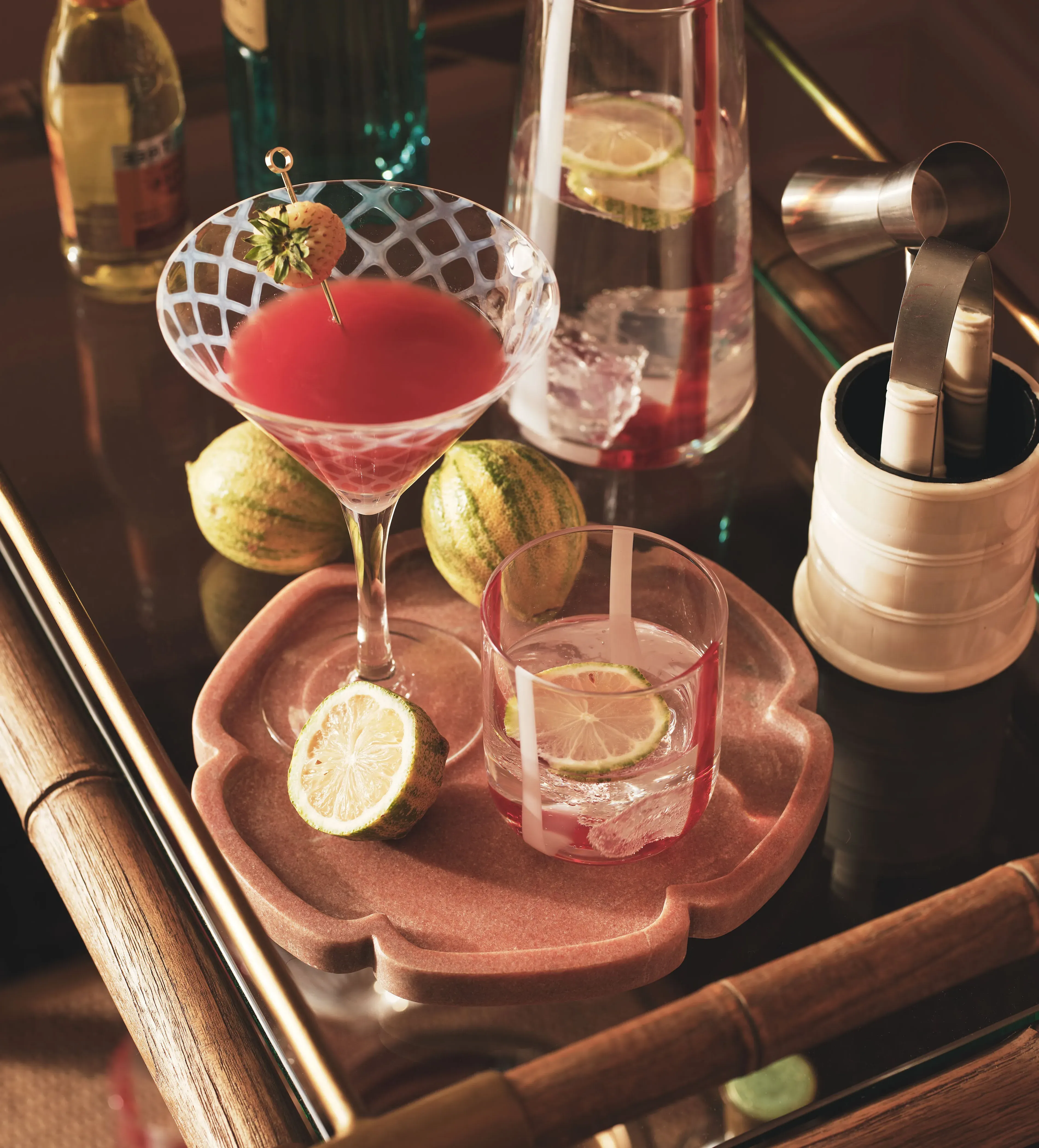 Short Tumblers Set of 6 - Red/White Glass