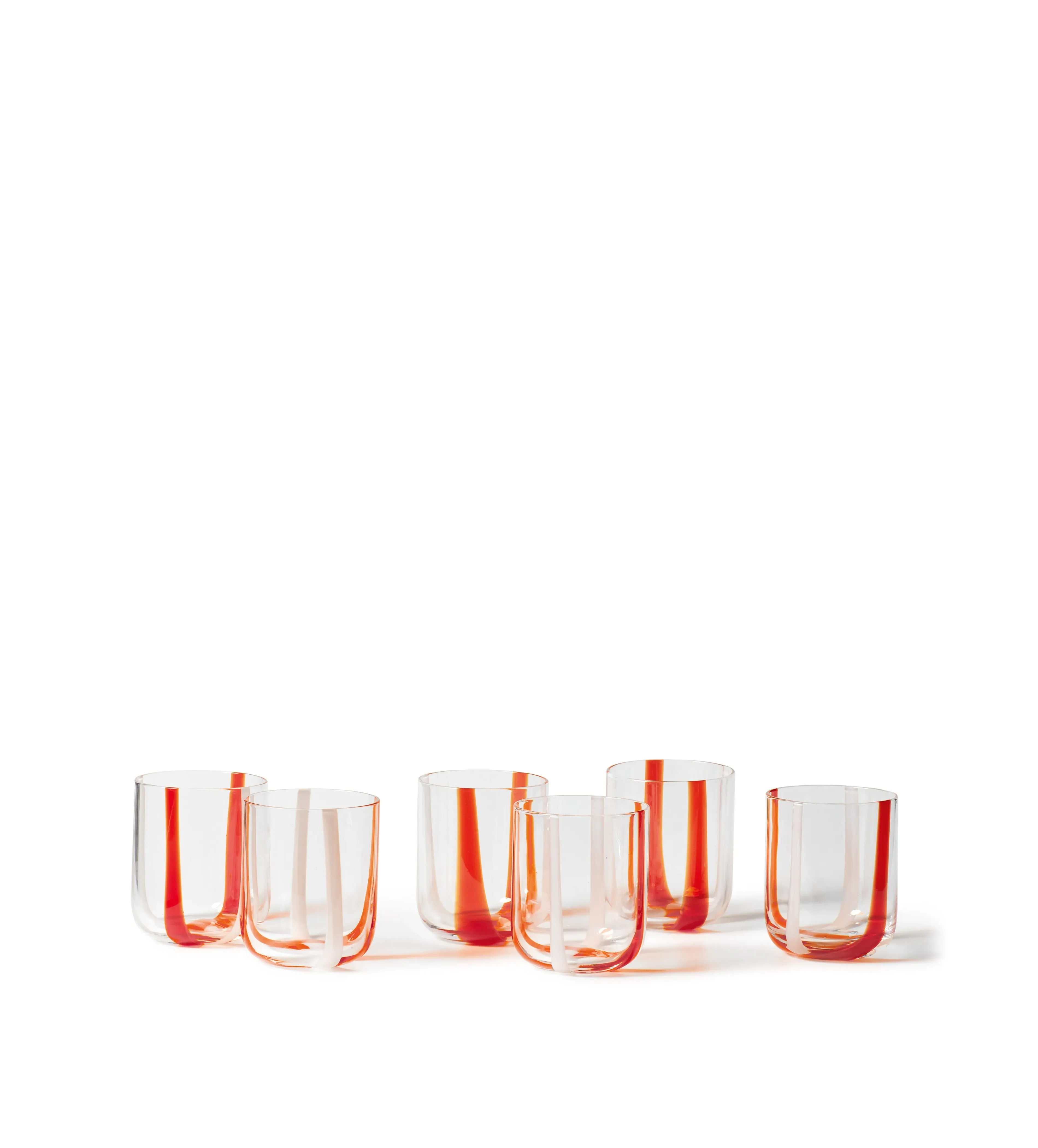 Short Tumblers Set of 6 - Red/White Glass