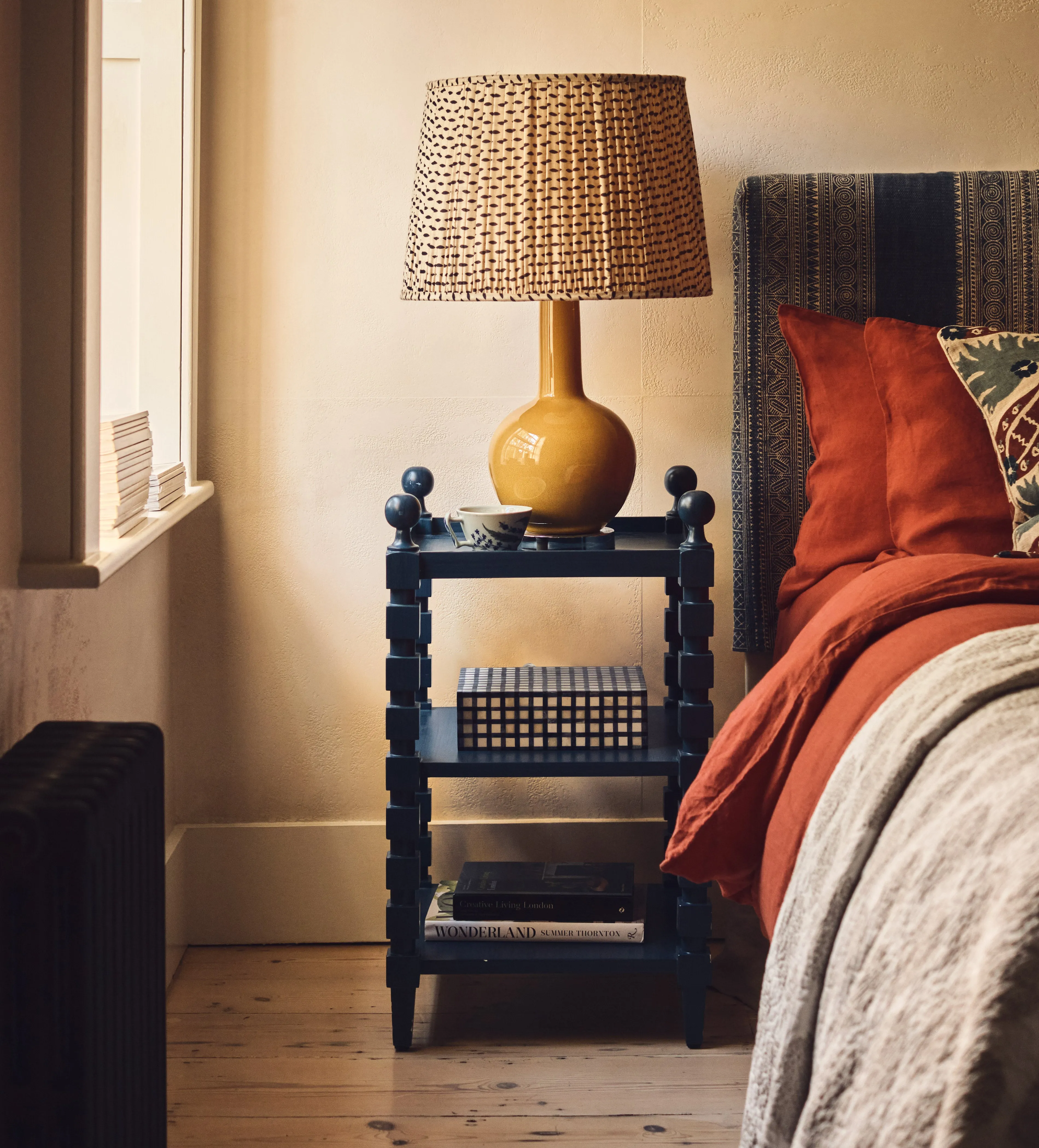 Side Table with Block Legs - Blue, Mango Wood