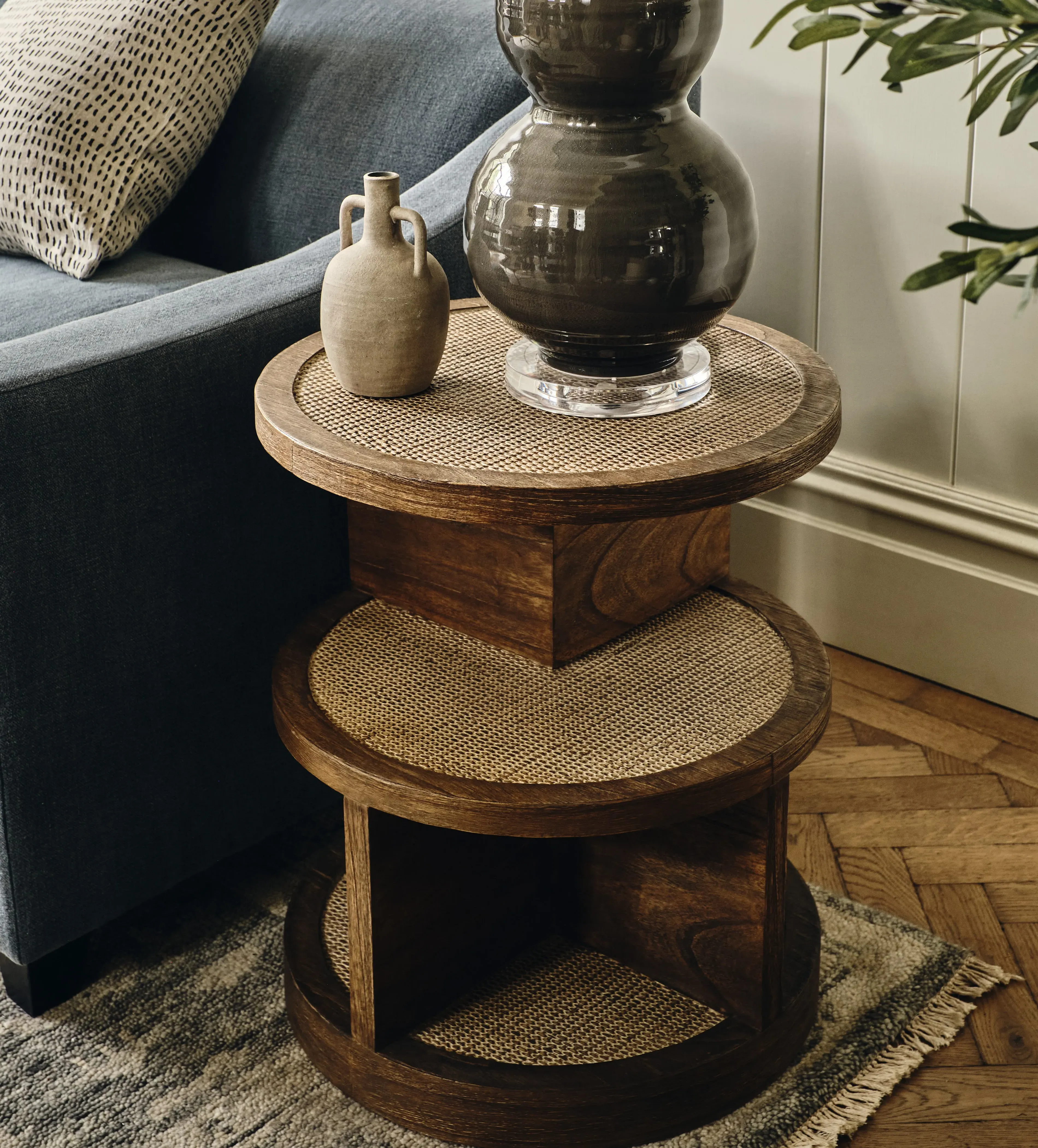 Side Table with Cane Detail - Natural, Wood