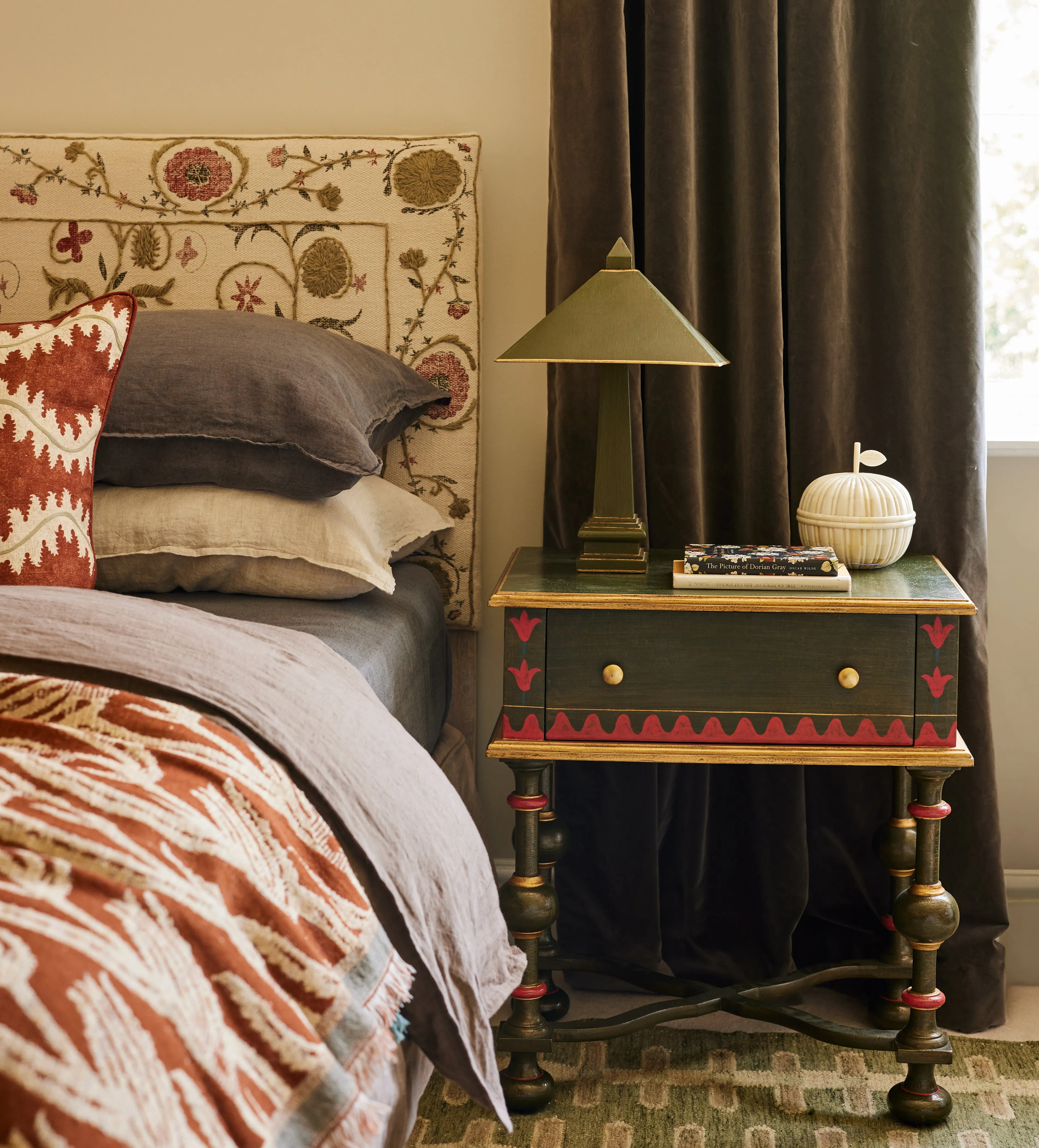 Side Table with Drawer - Forest Green
