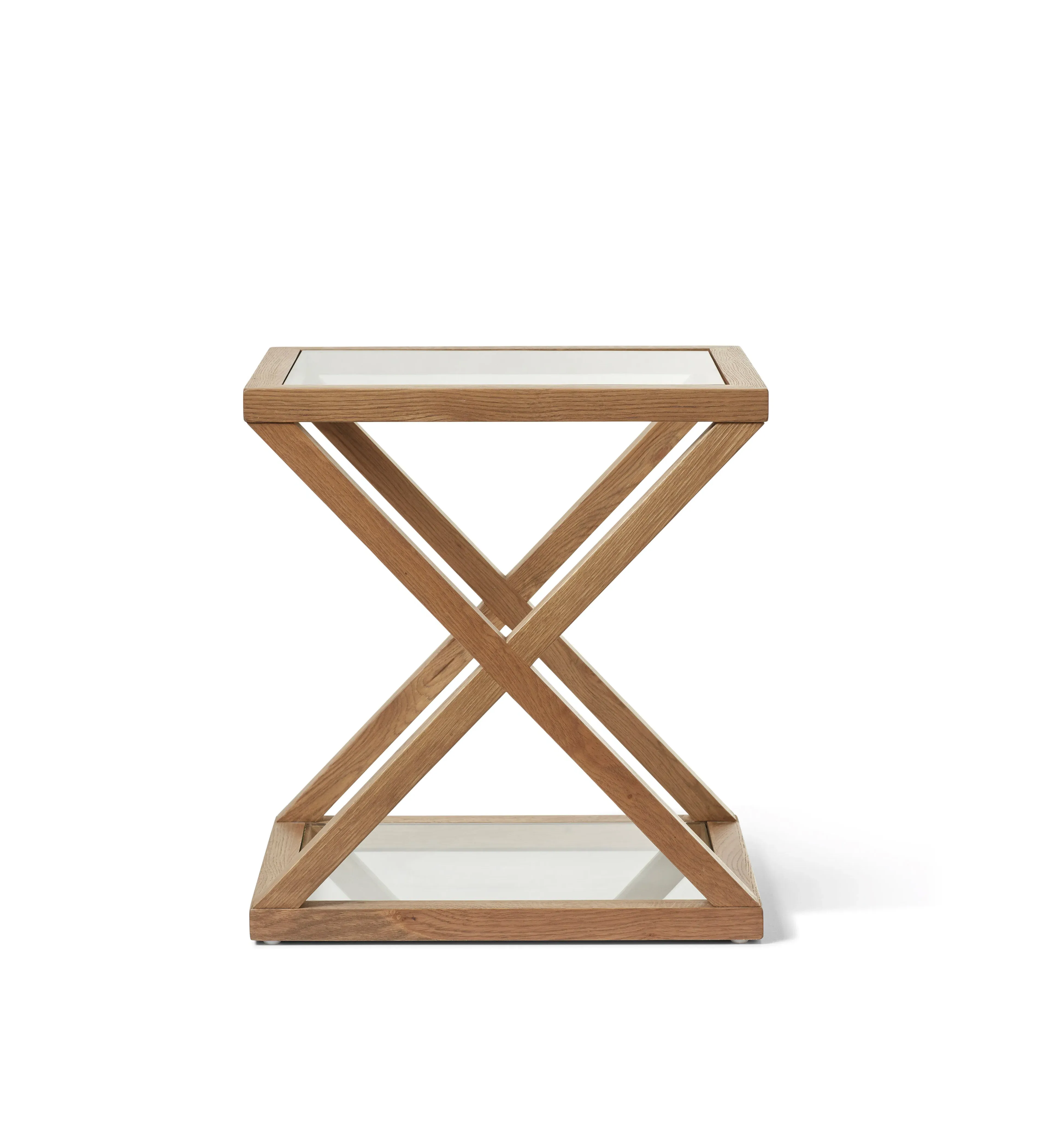 Side Table with Glass Shelves - Oak, Solid Wood