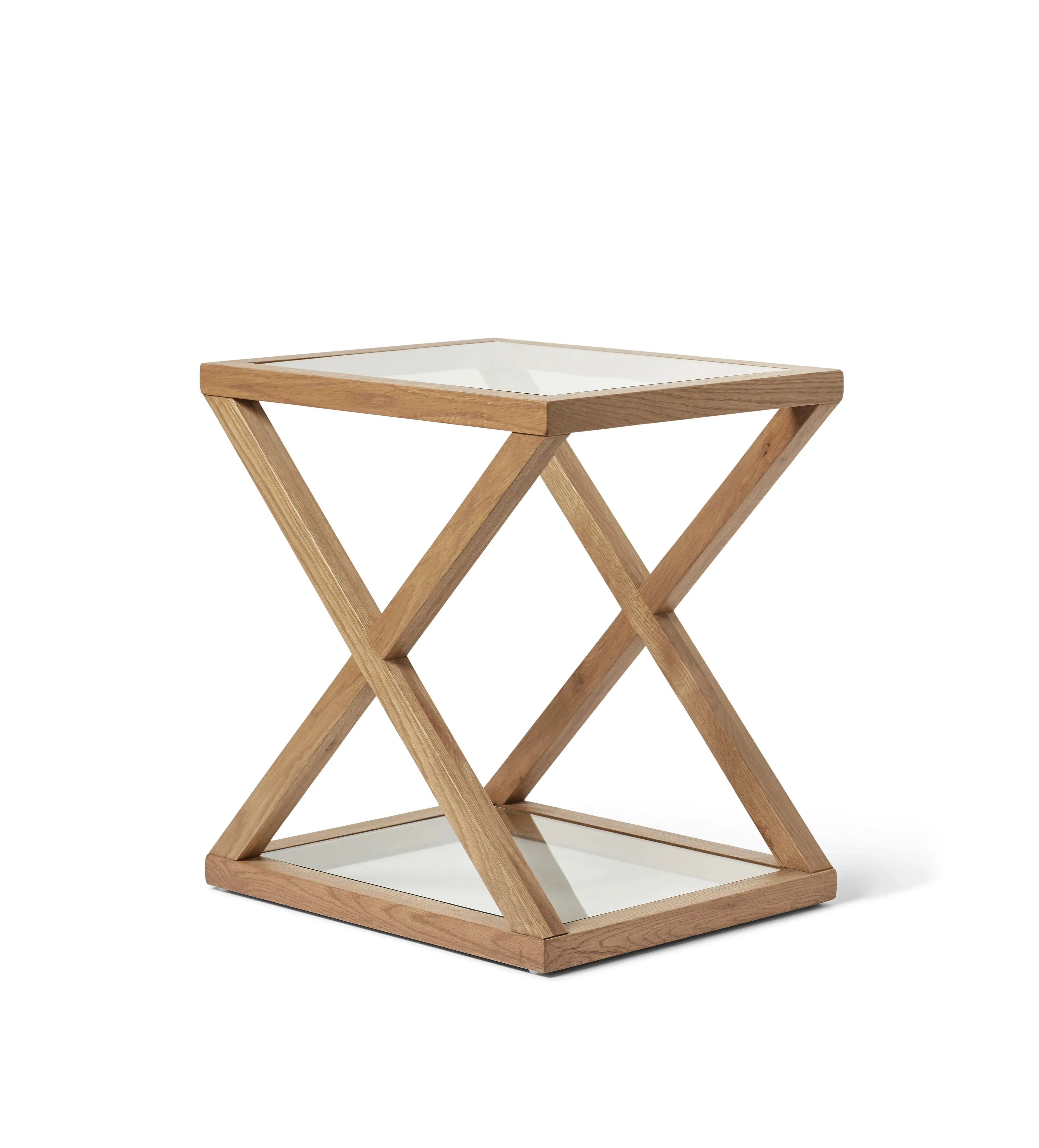 Side Table with Glass Shelves - Oak, Solid Wood image