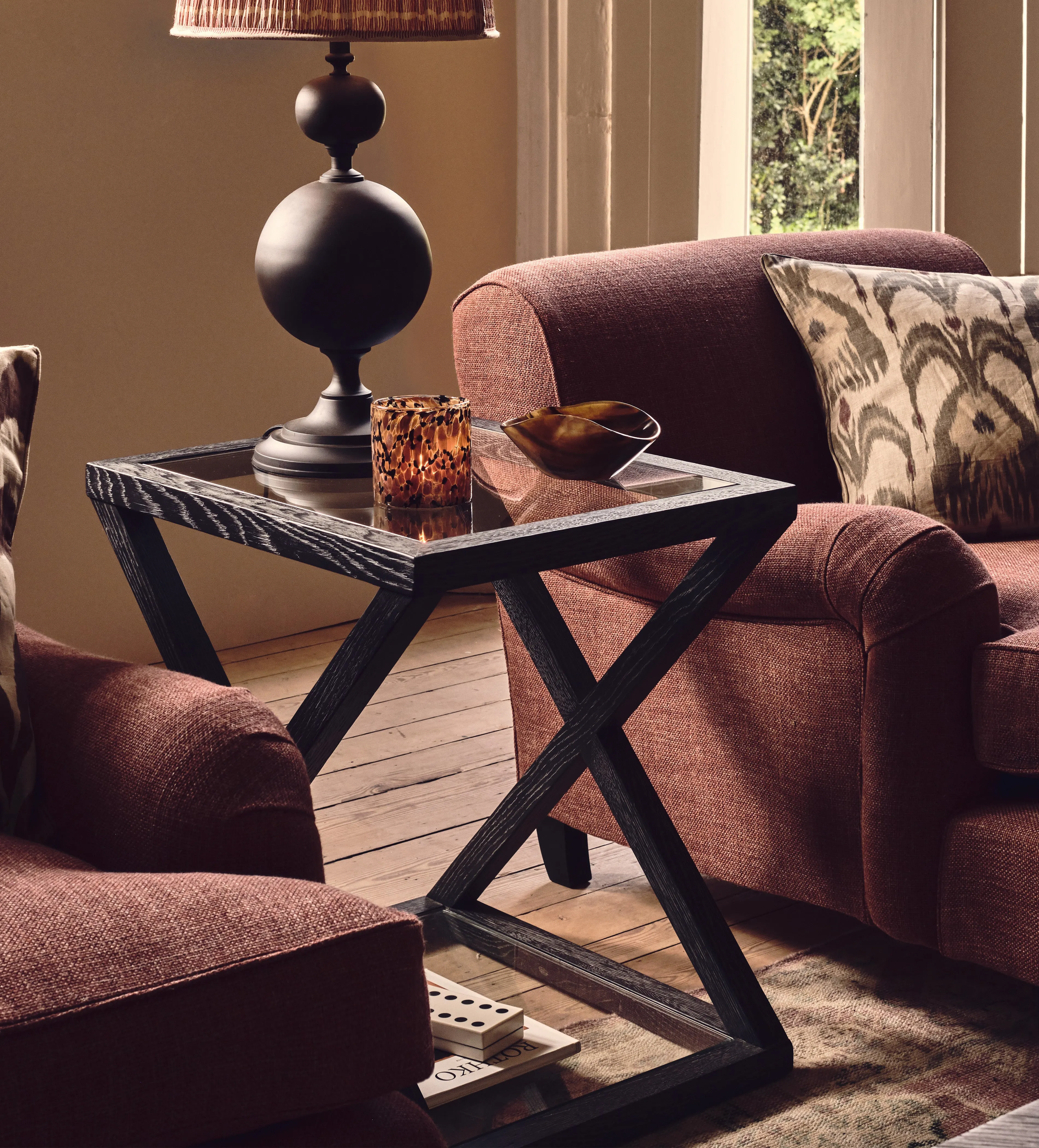 Side Table with Glass Top - Espresso, Oak