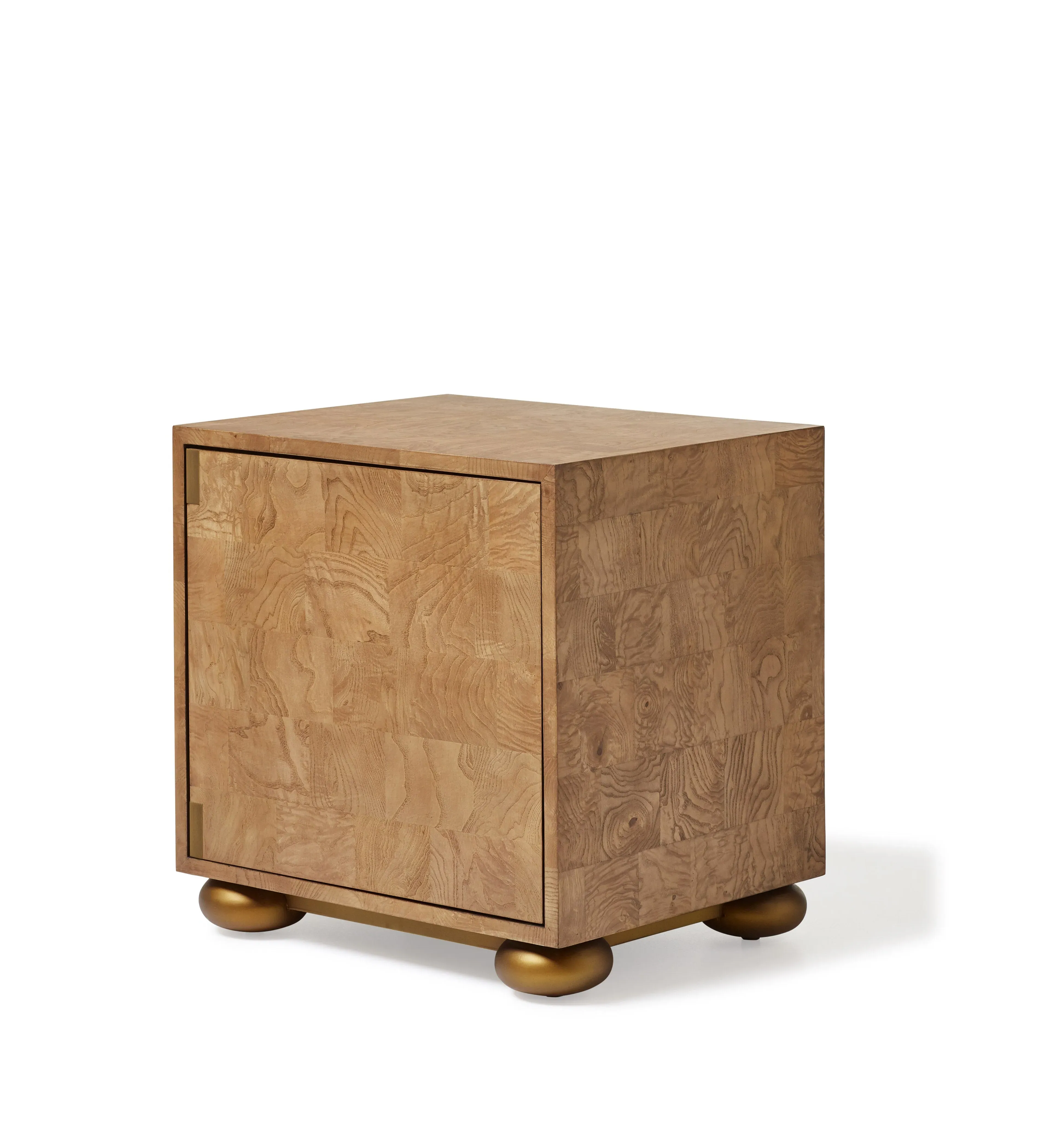 Side Table with Gold Accents - Warm Burl Wood image