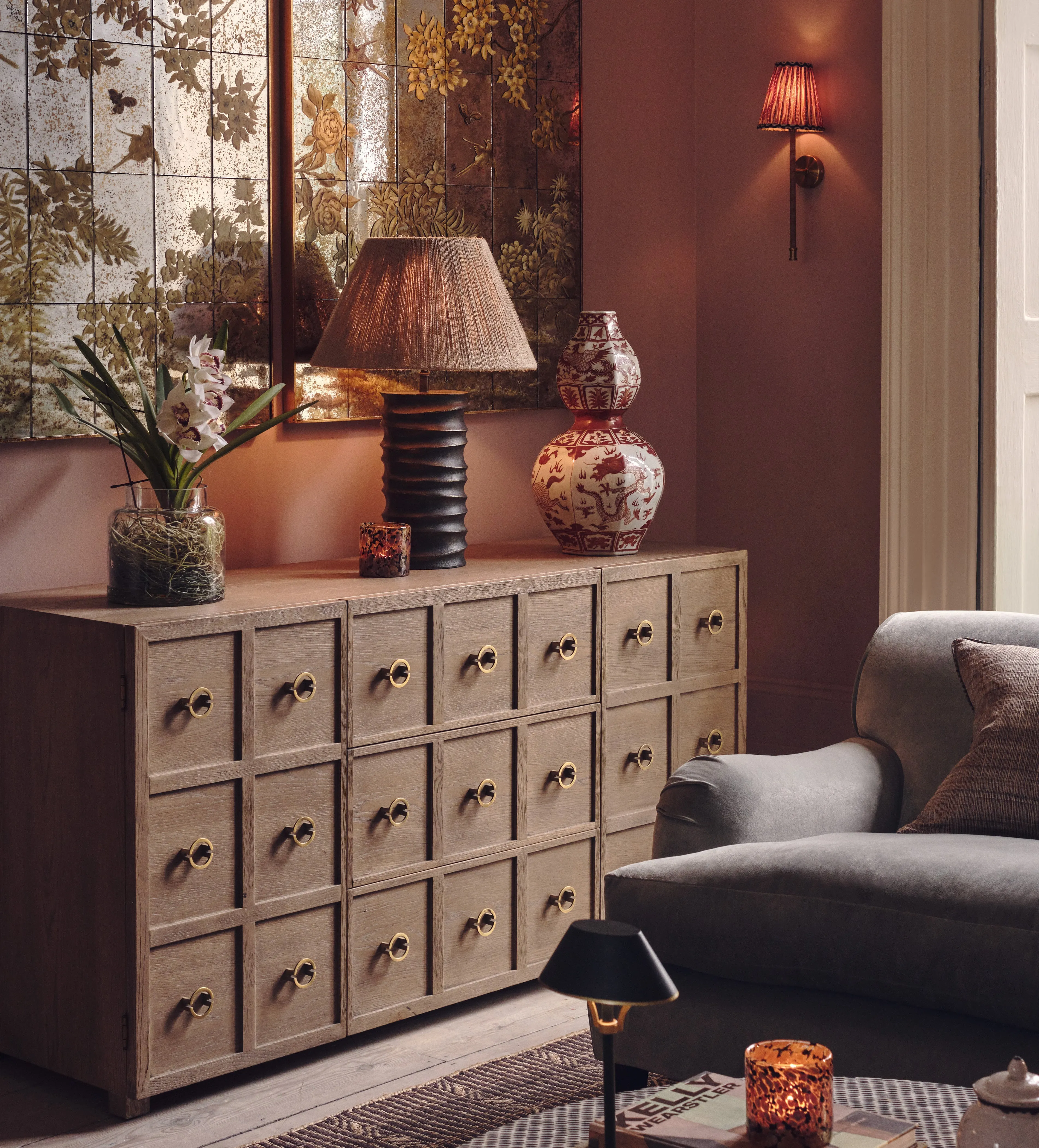 Sideboard with Brass Accents - Weathered Oak