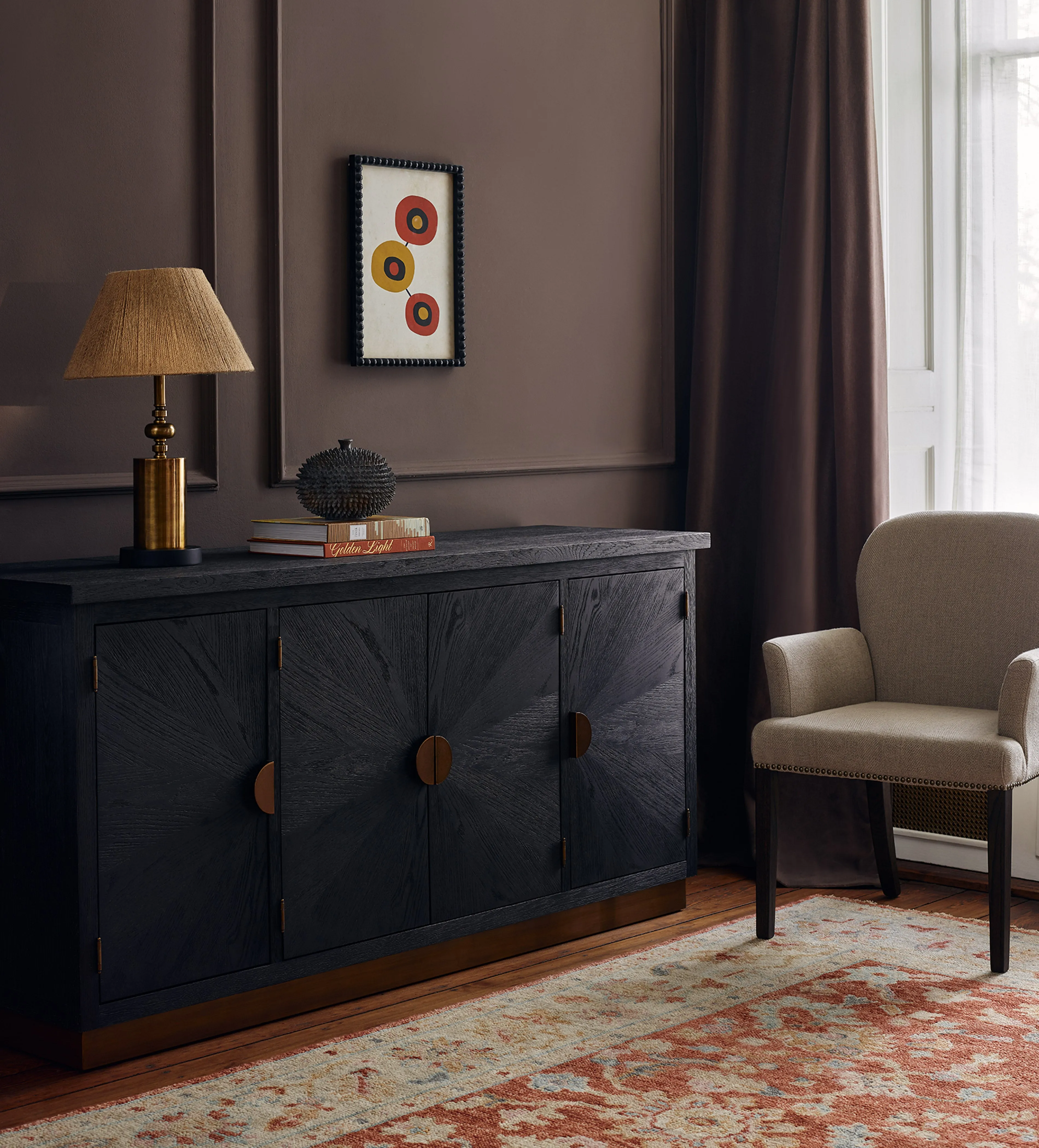 Sideboard with Brass Plinth - Black, Oak