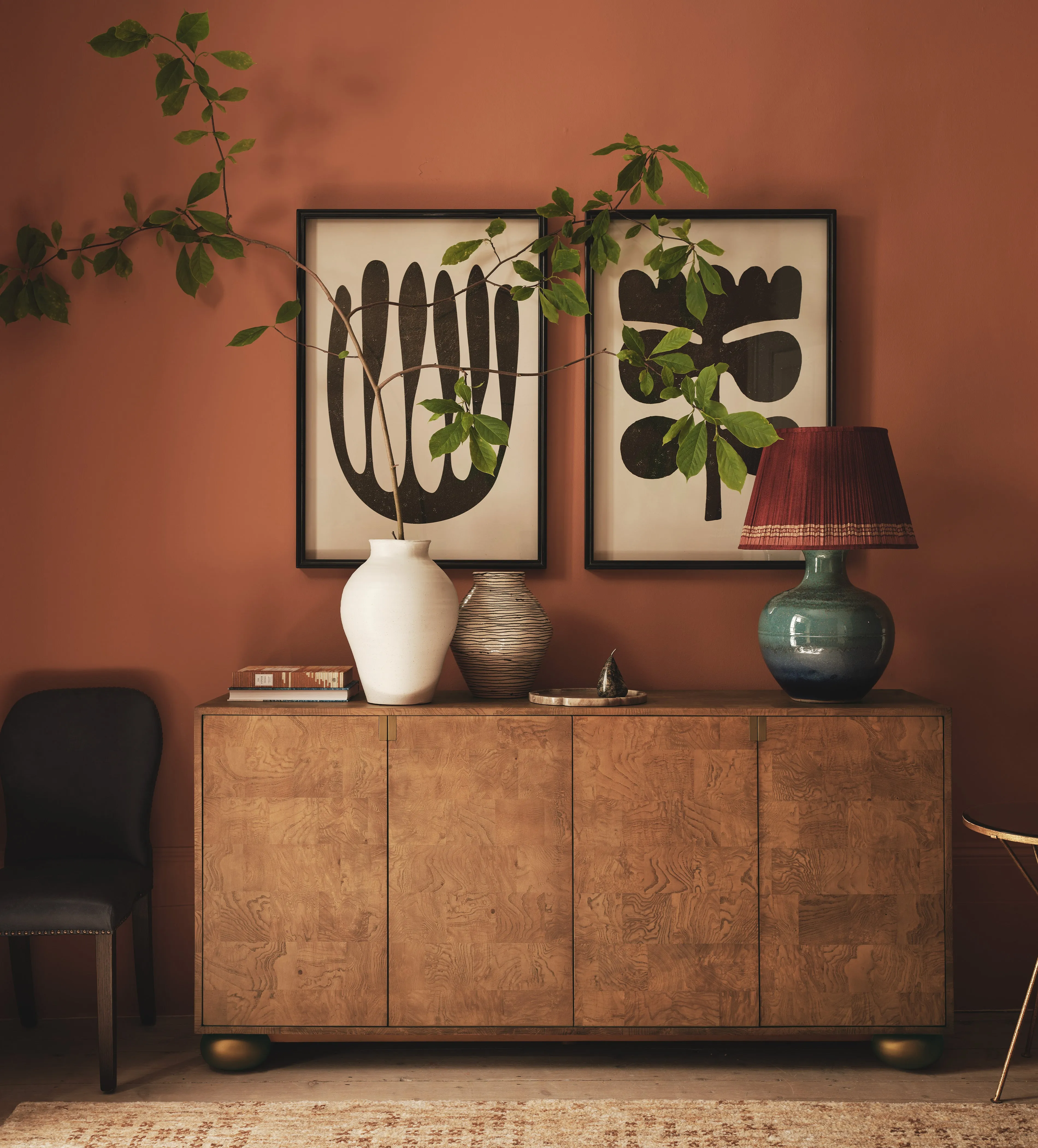 Sideboard with Gold Accents - Warm Burl Wood