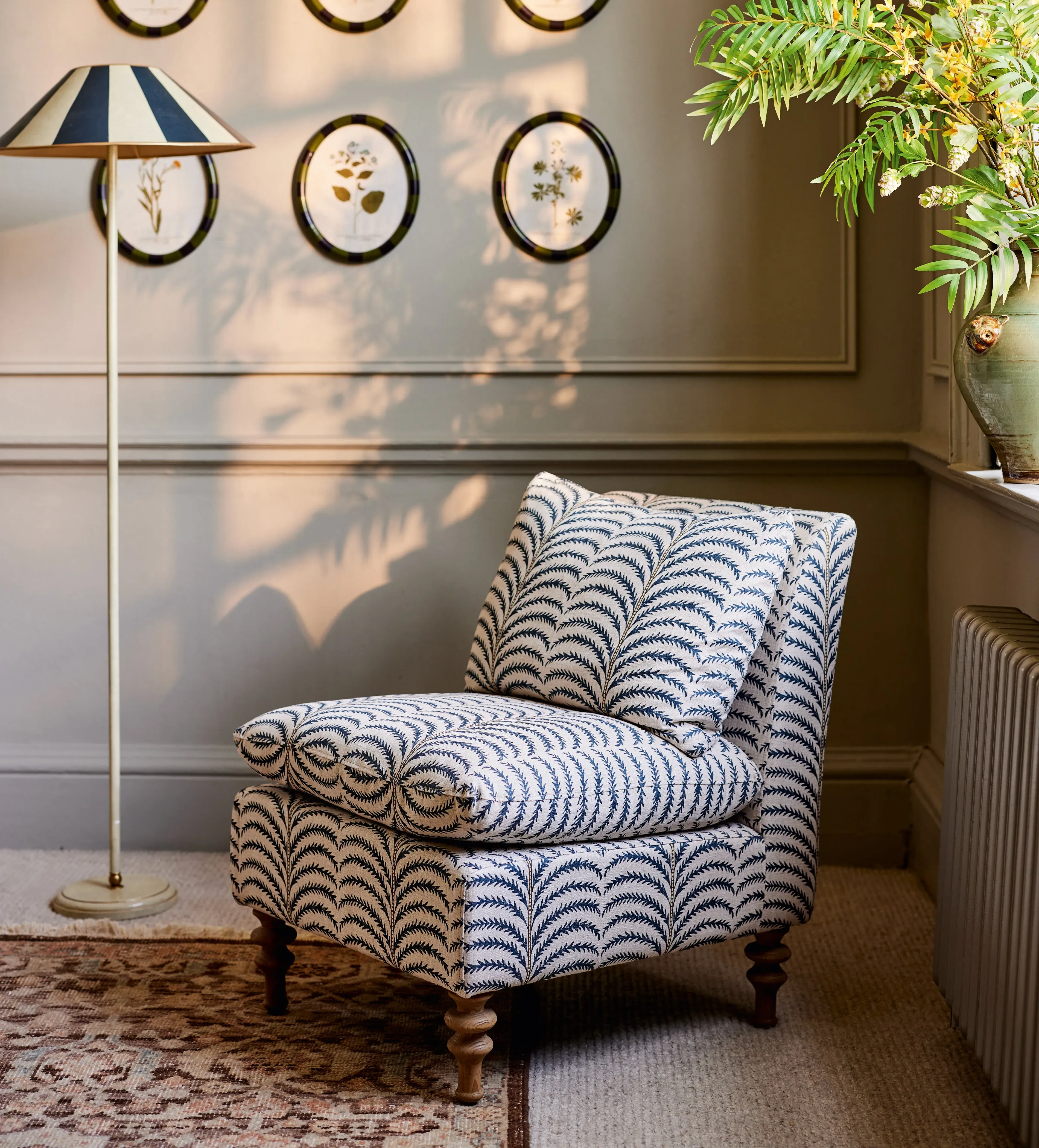 Slipper Chair with Removable Covers - Blue, Linen