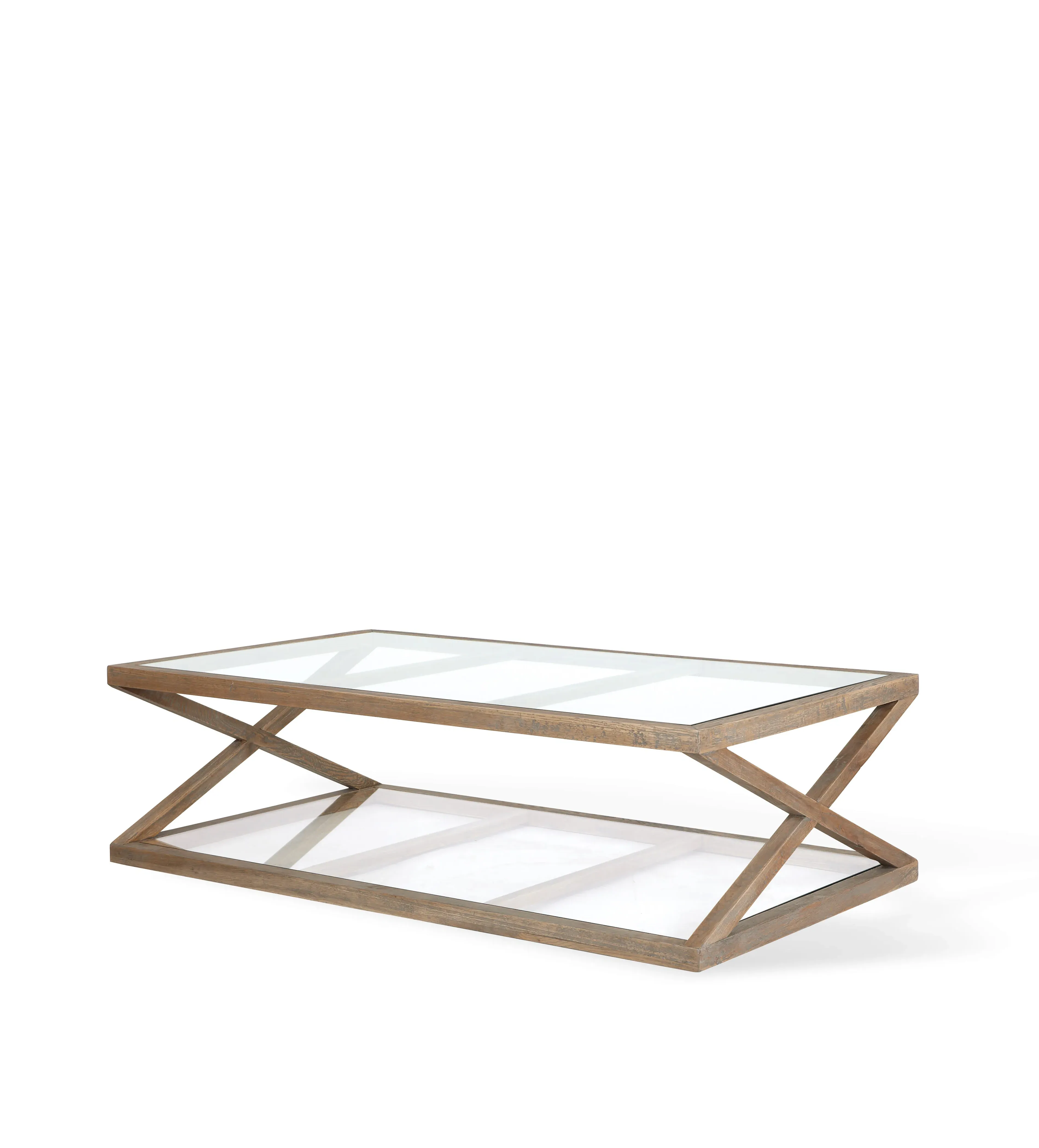 Small Coffee Table with Glass Top - Oak, Solid Wood