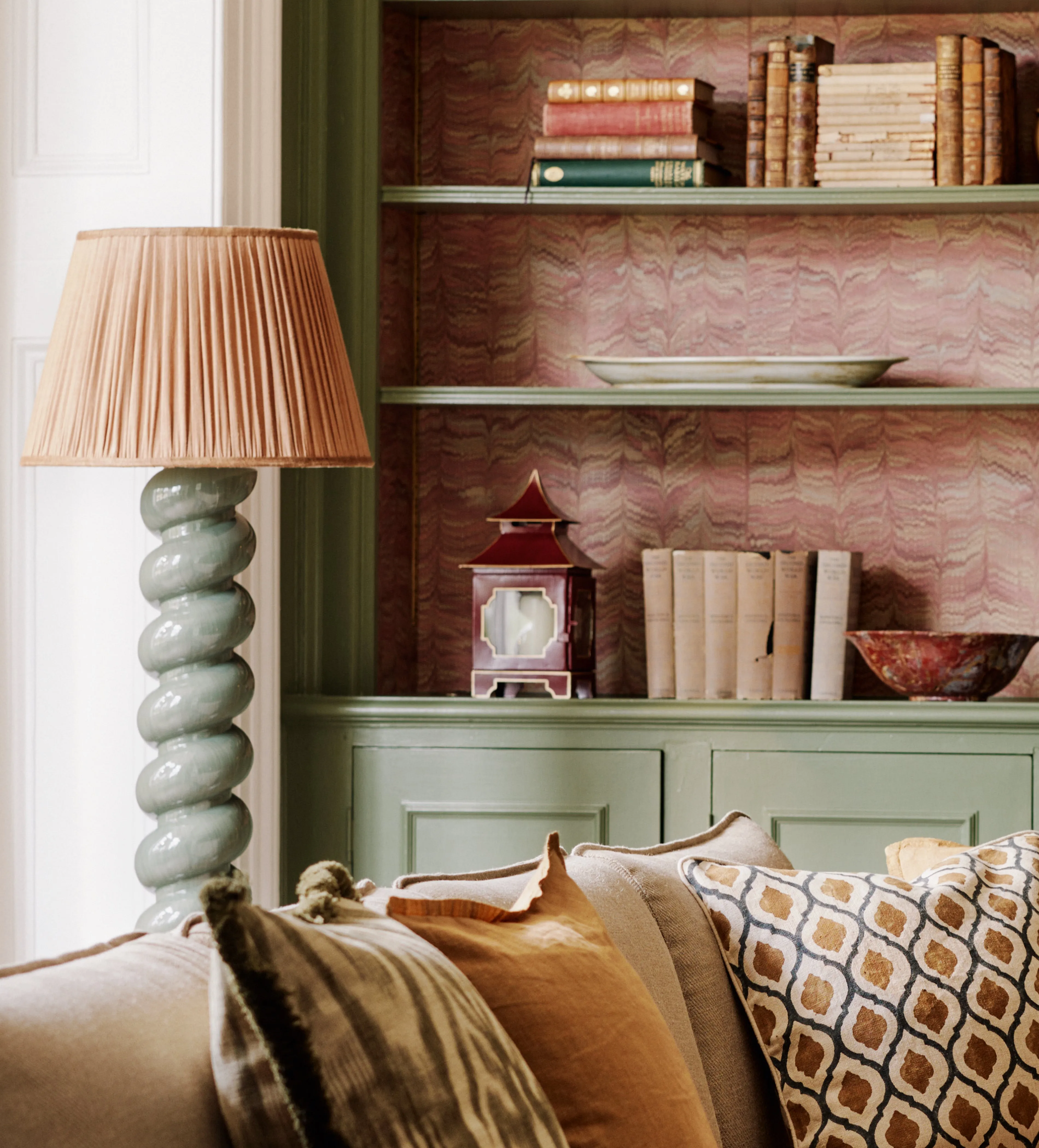 Spiral Floor Lamp Base - Seafoam, Mango Wood