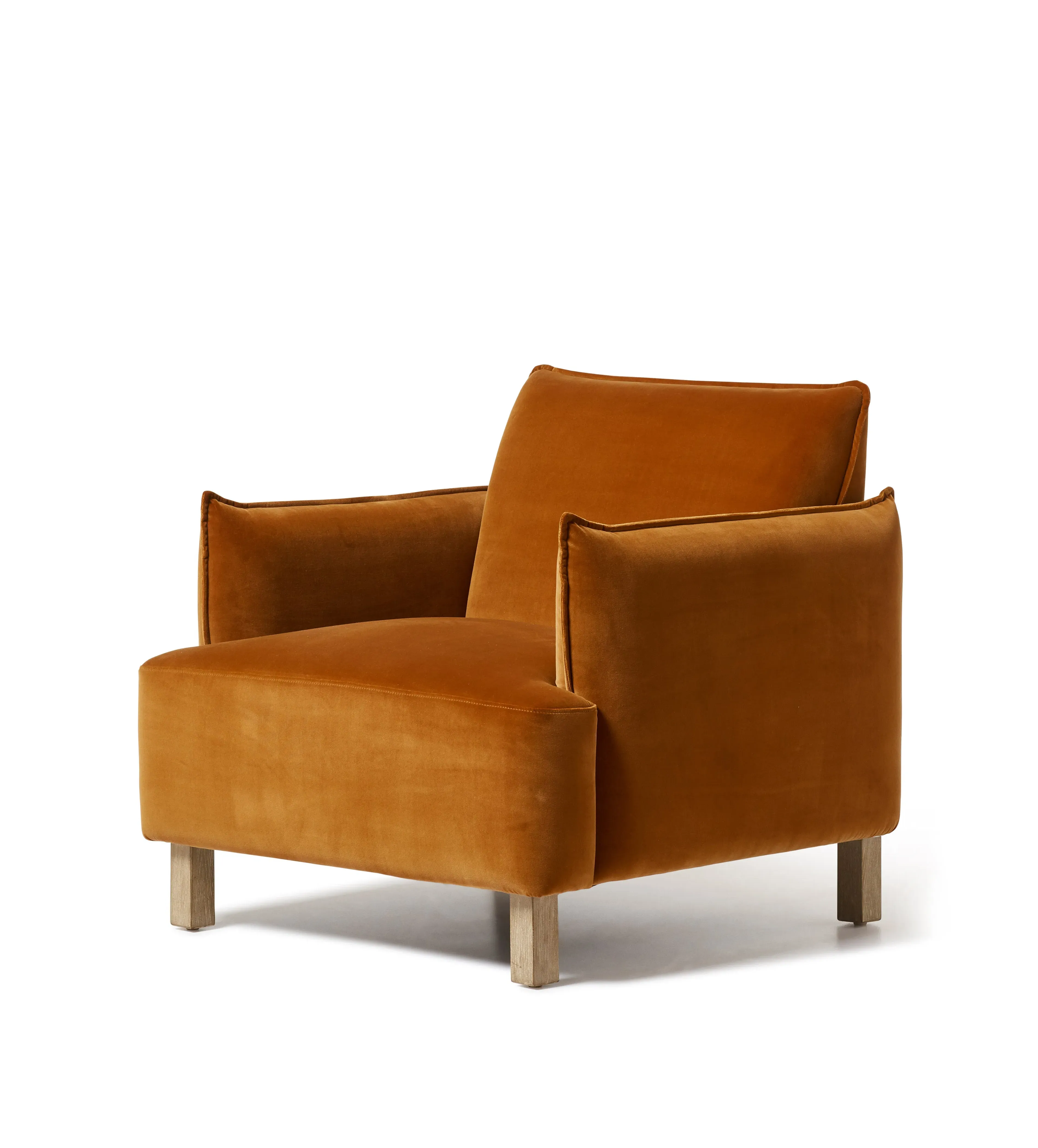 Square Armchair with Piping - Orange, Velvet