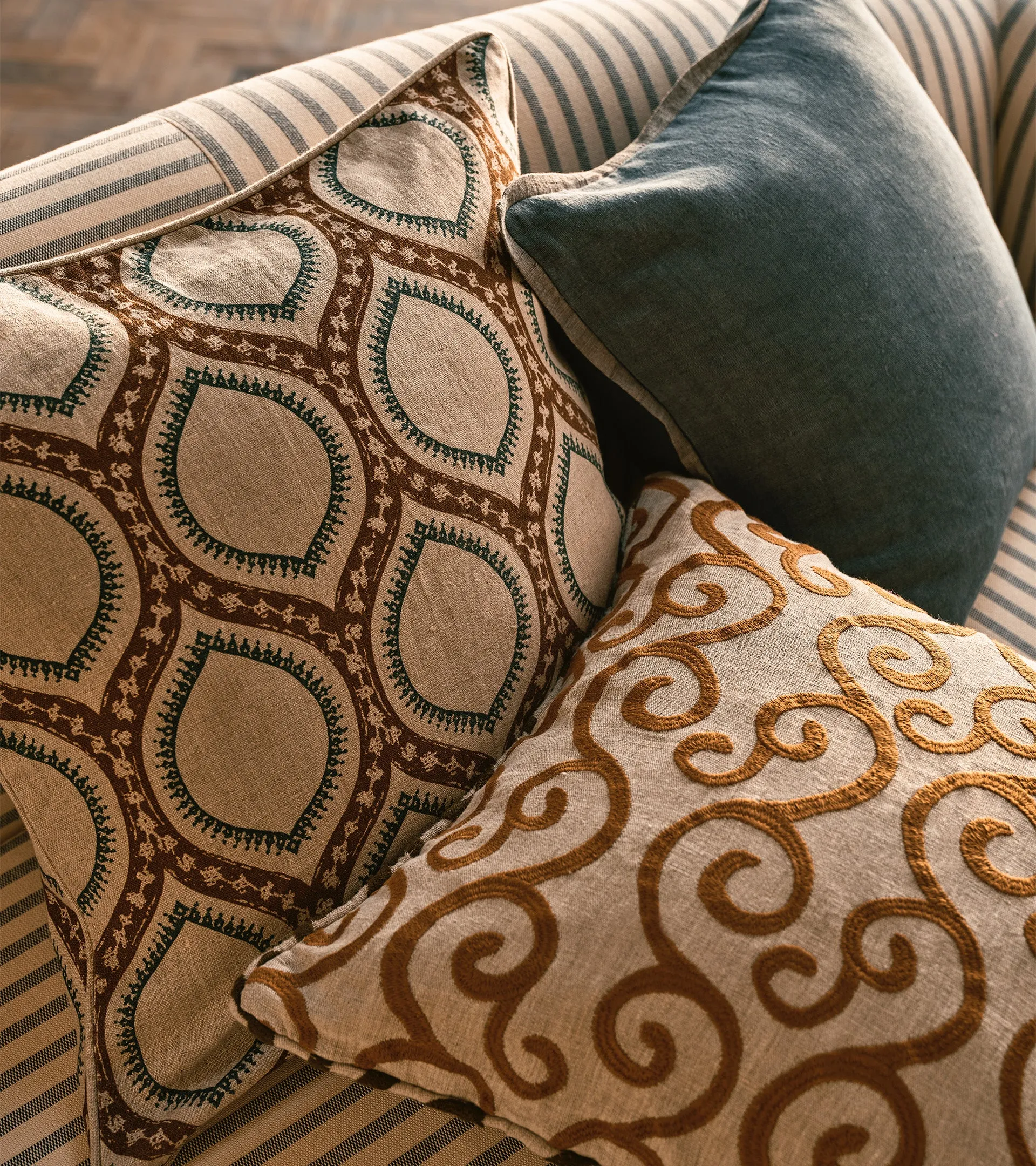 Square Cushion Cover - Burnt Orange/Air Force Blue