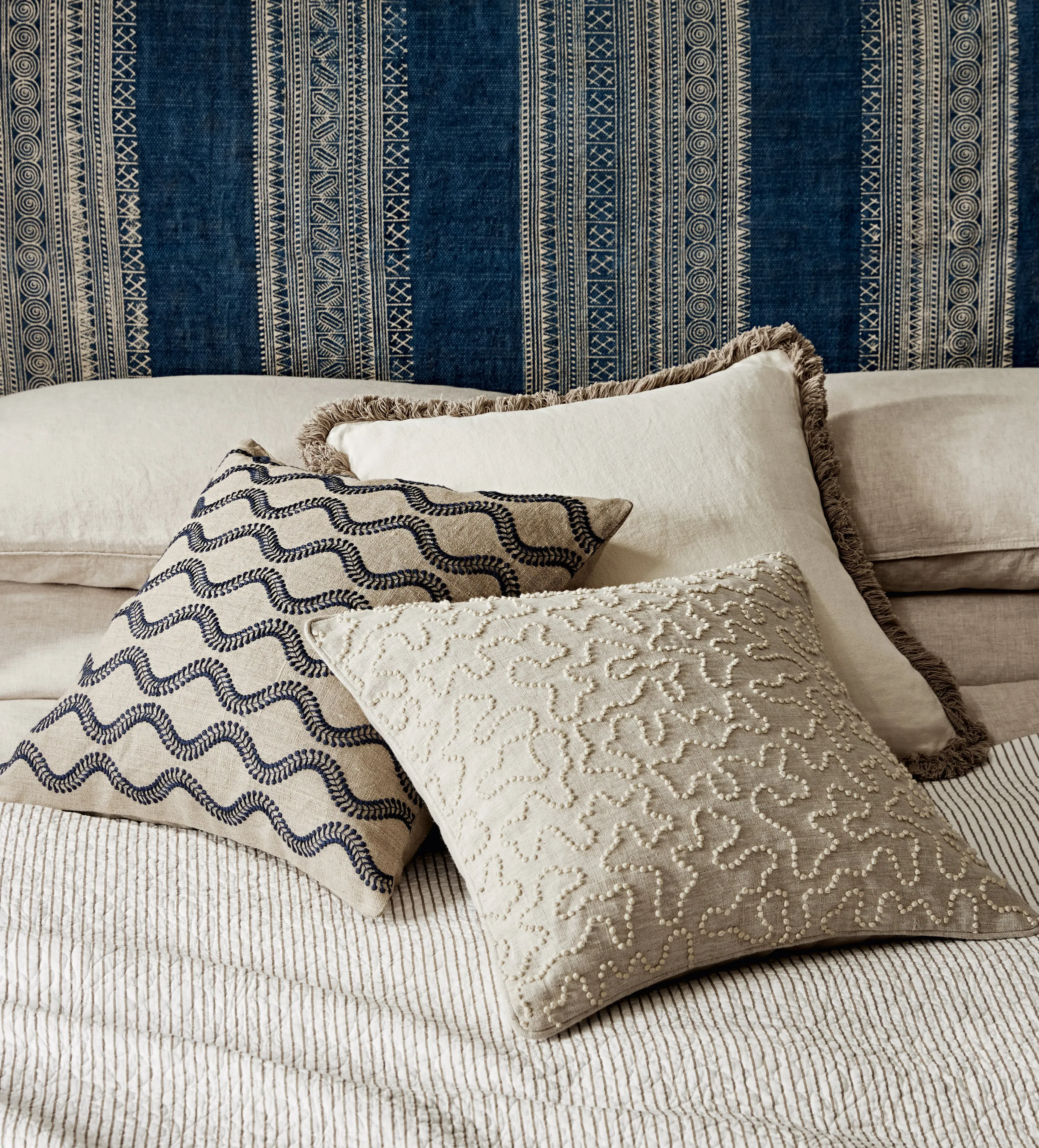 Square Cushion Cover with Fringing - Off-White