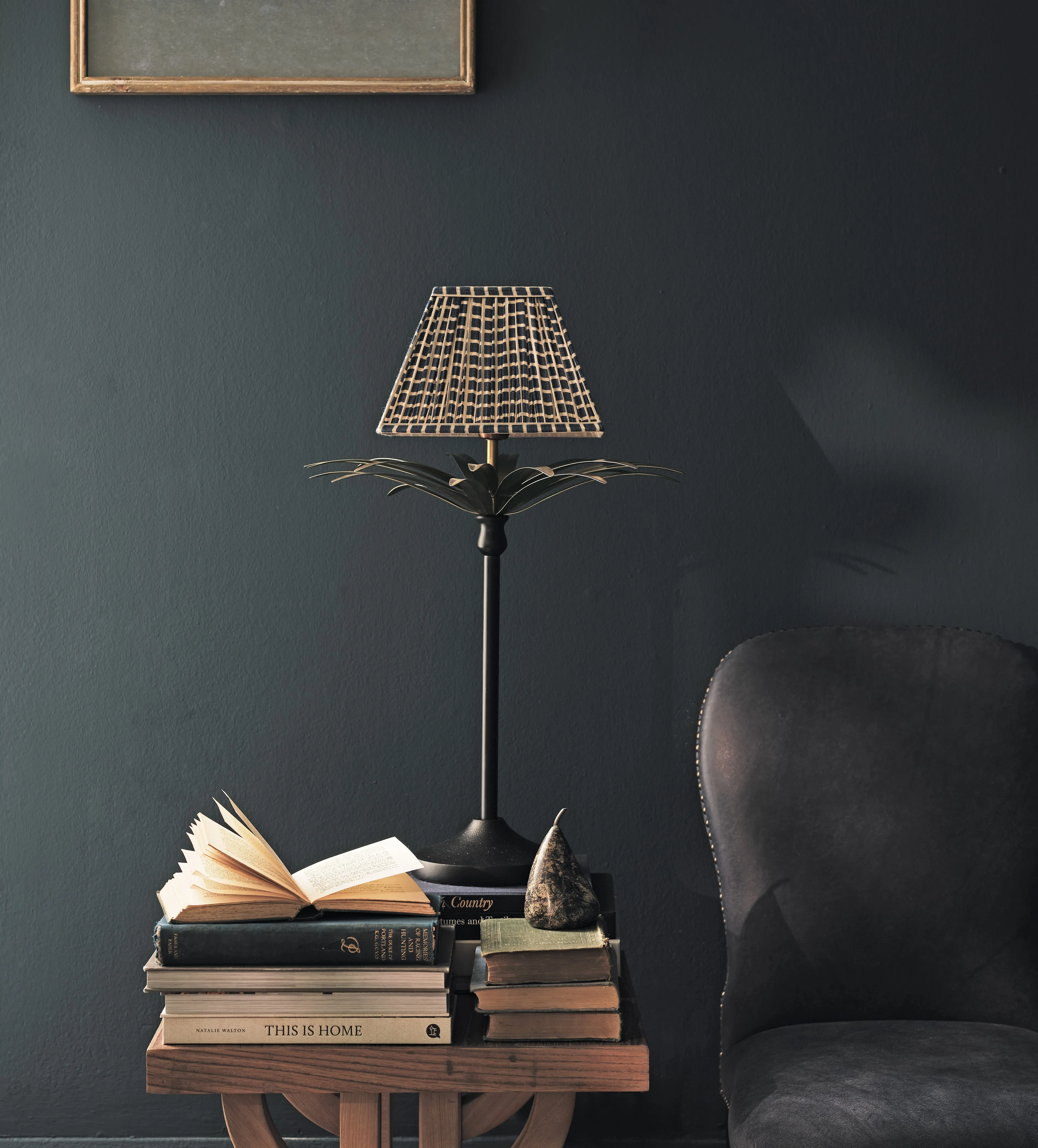Square Lampshade with Check Pattern - Blue, Silk
