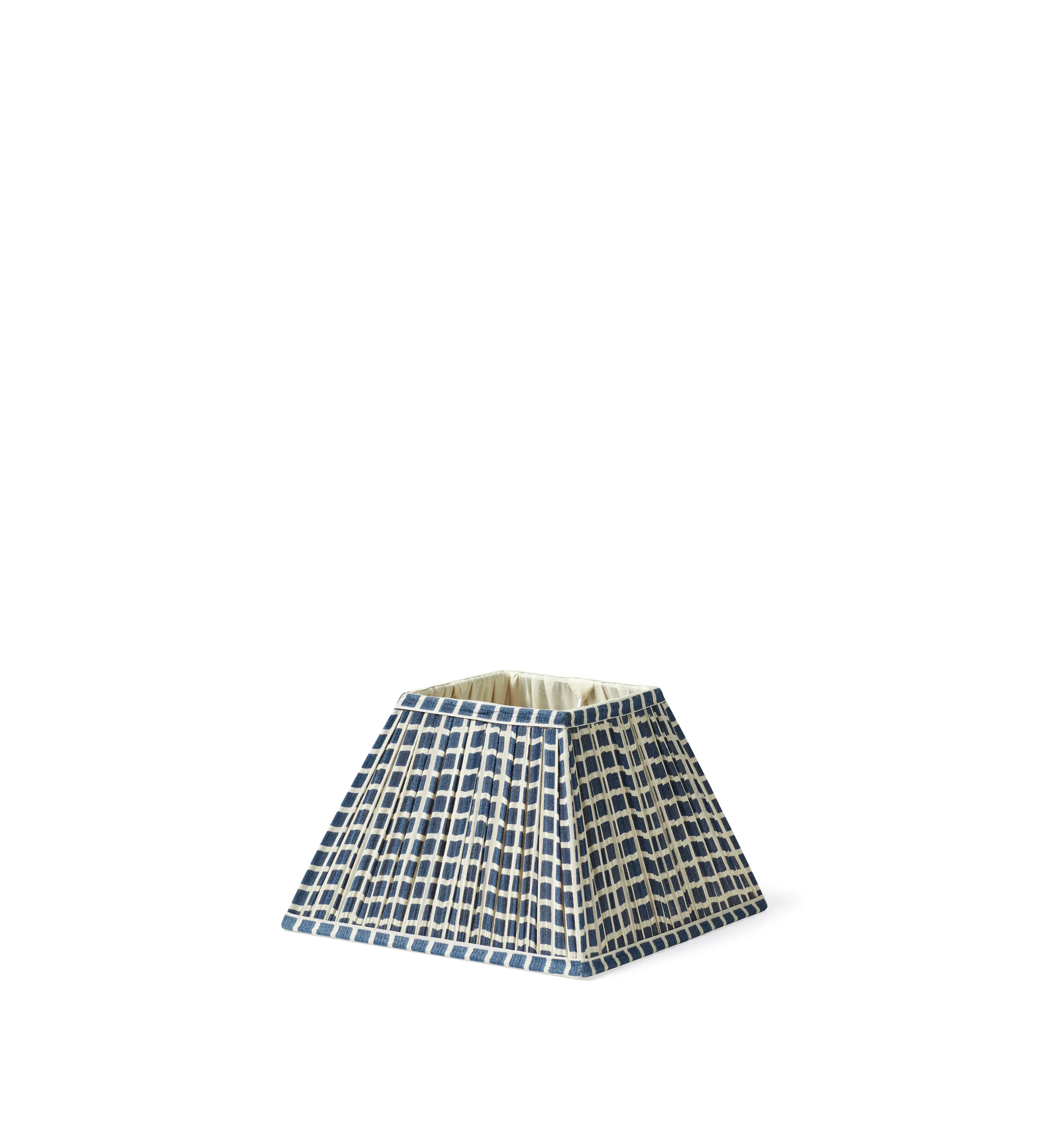 Square Lampshade with Check Pattern - Blue, Silk