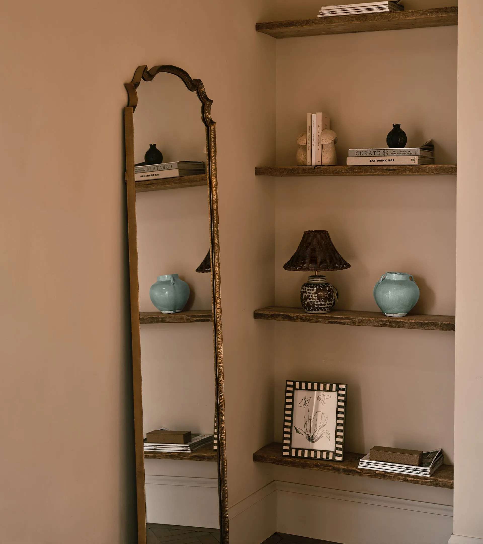 Standing Mirror with Frame - Antique Gold, Iron