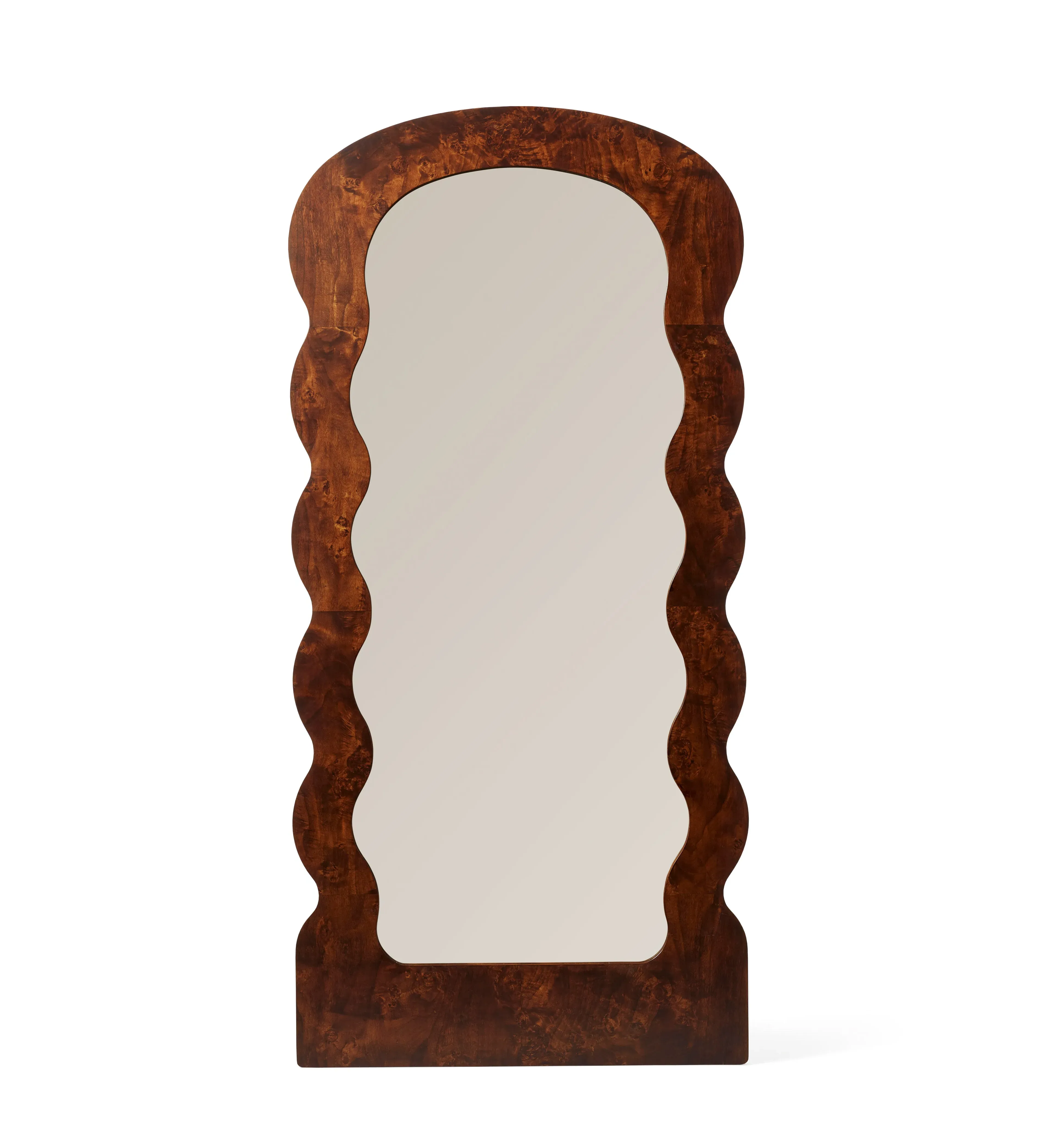 Standing Mirror with Wavy Edge - Warm Burl Wood image