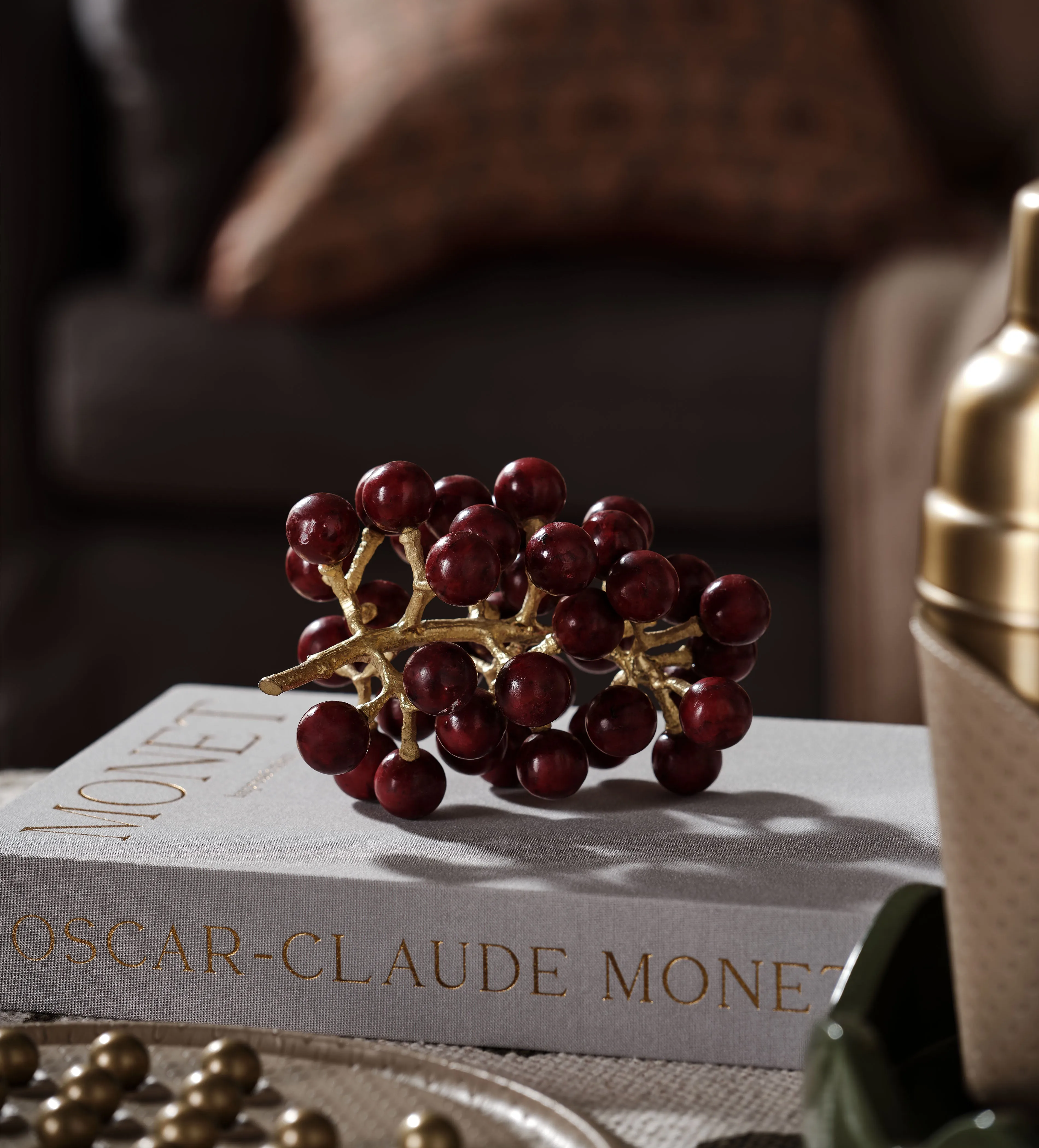 Stone Grapes Ornament - Red, Natural Stone