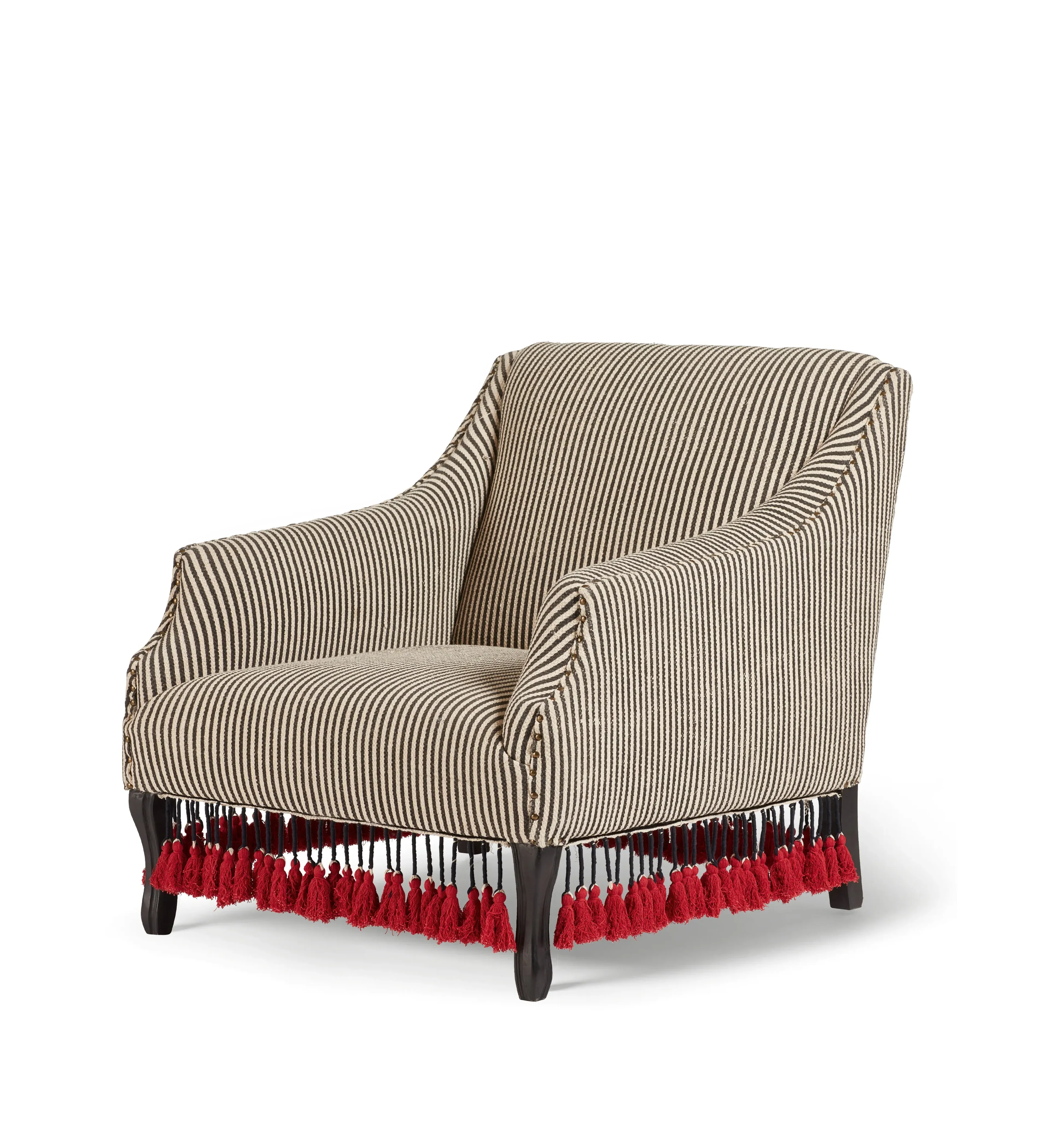 Striped Armchair with Tassels - Charcoal, Cotton