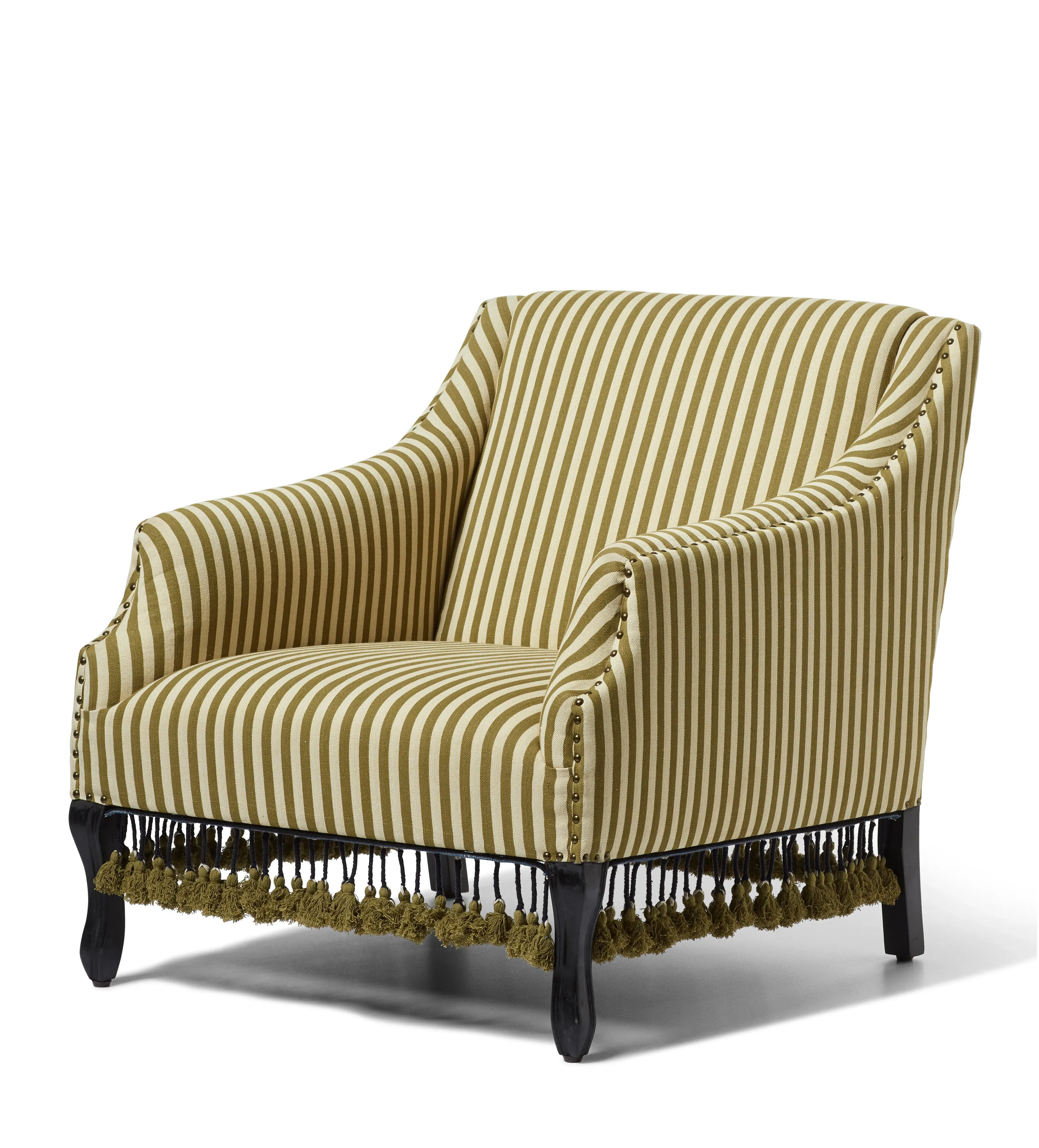 Striped Armchair with Tassels - Olive, Cotton