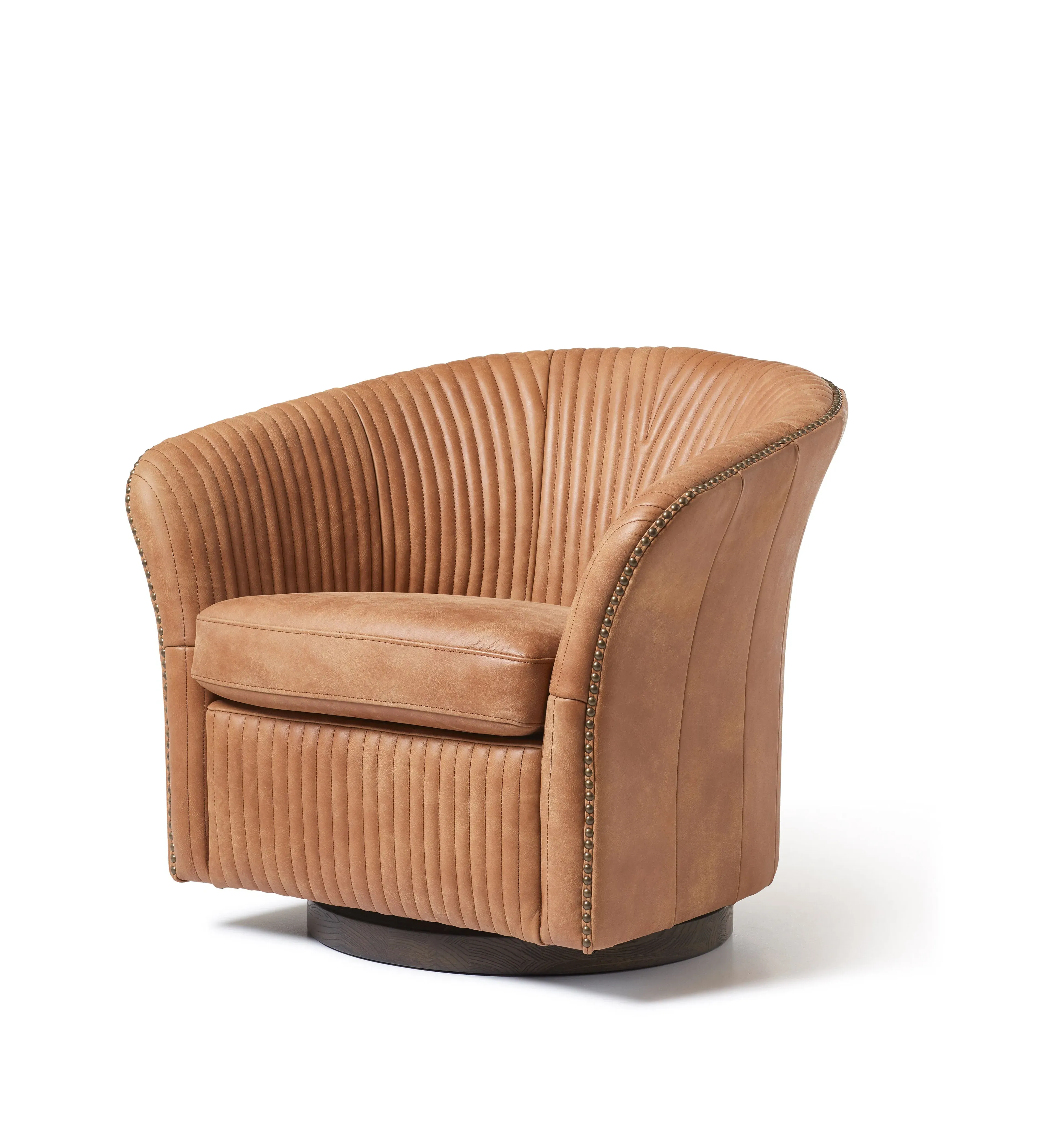 Swivel Armchair with Studded Detail - Brown
