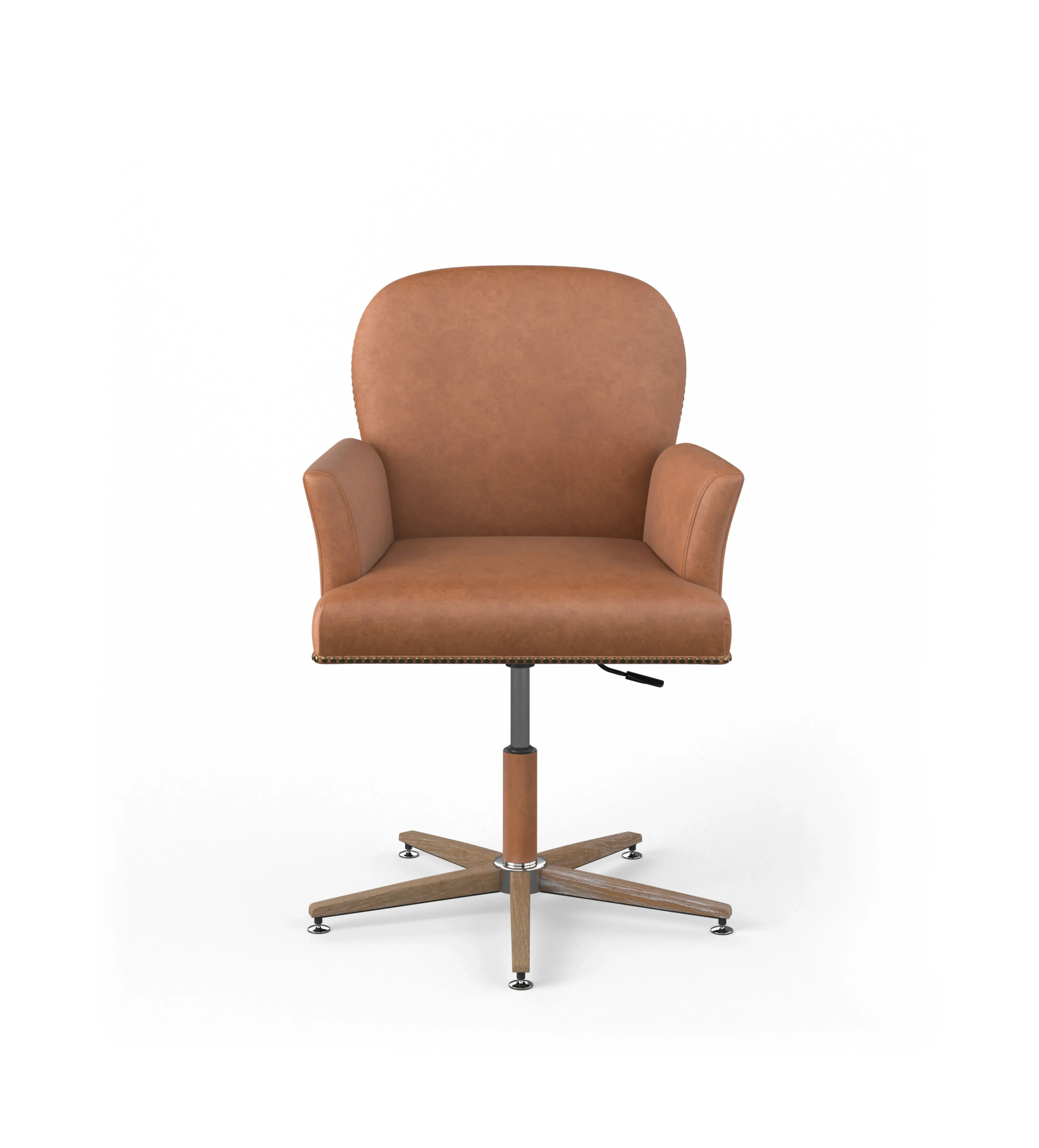 Swivel Chair with Height Adjust - Brown, Leather