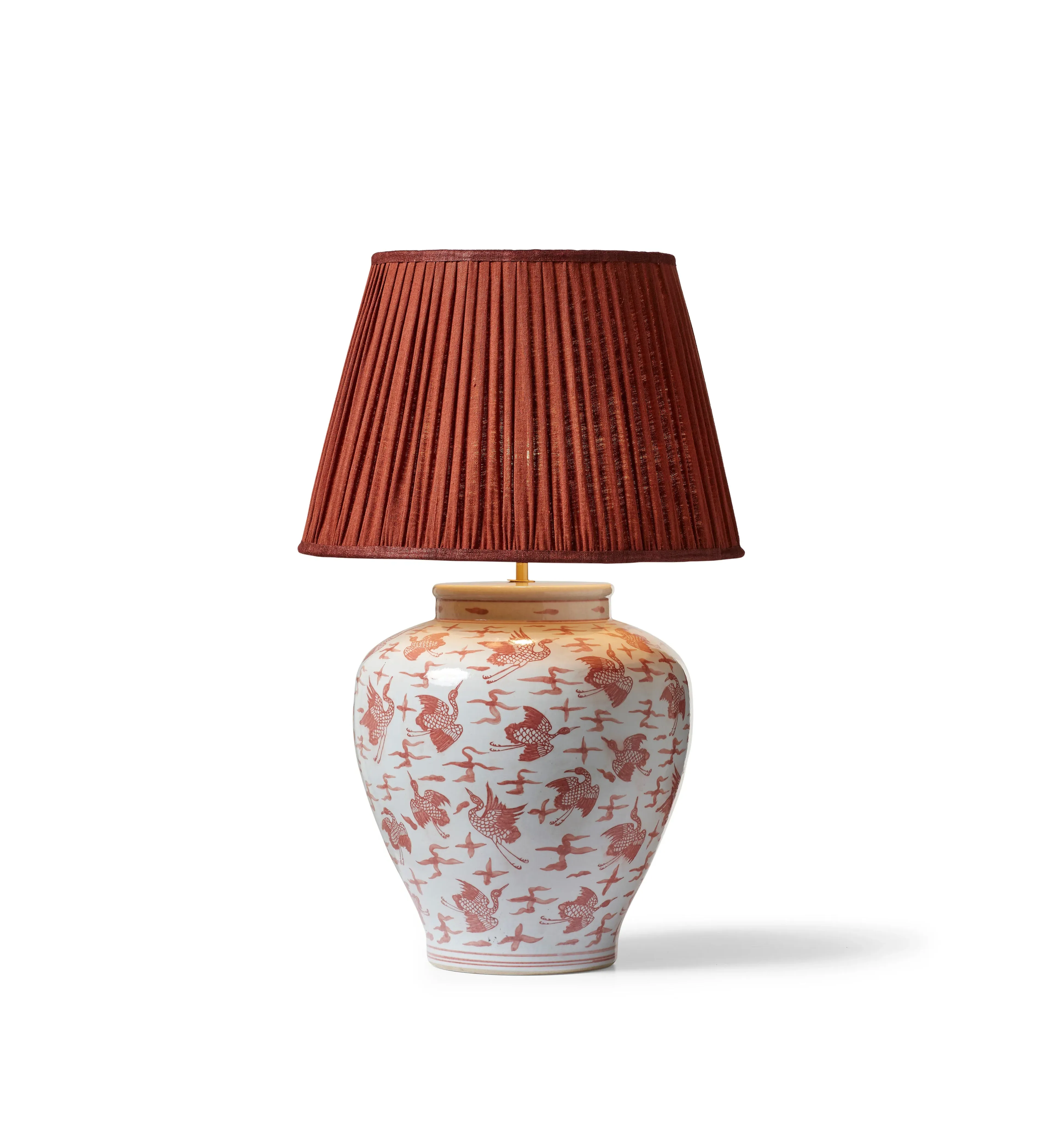 Table Lamp Base with Bird Motif - Red, Porcelain