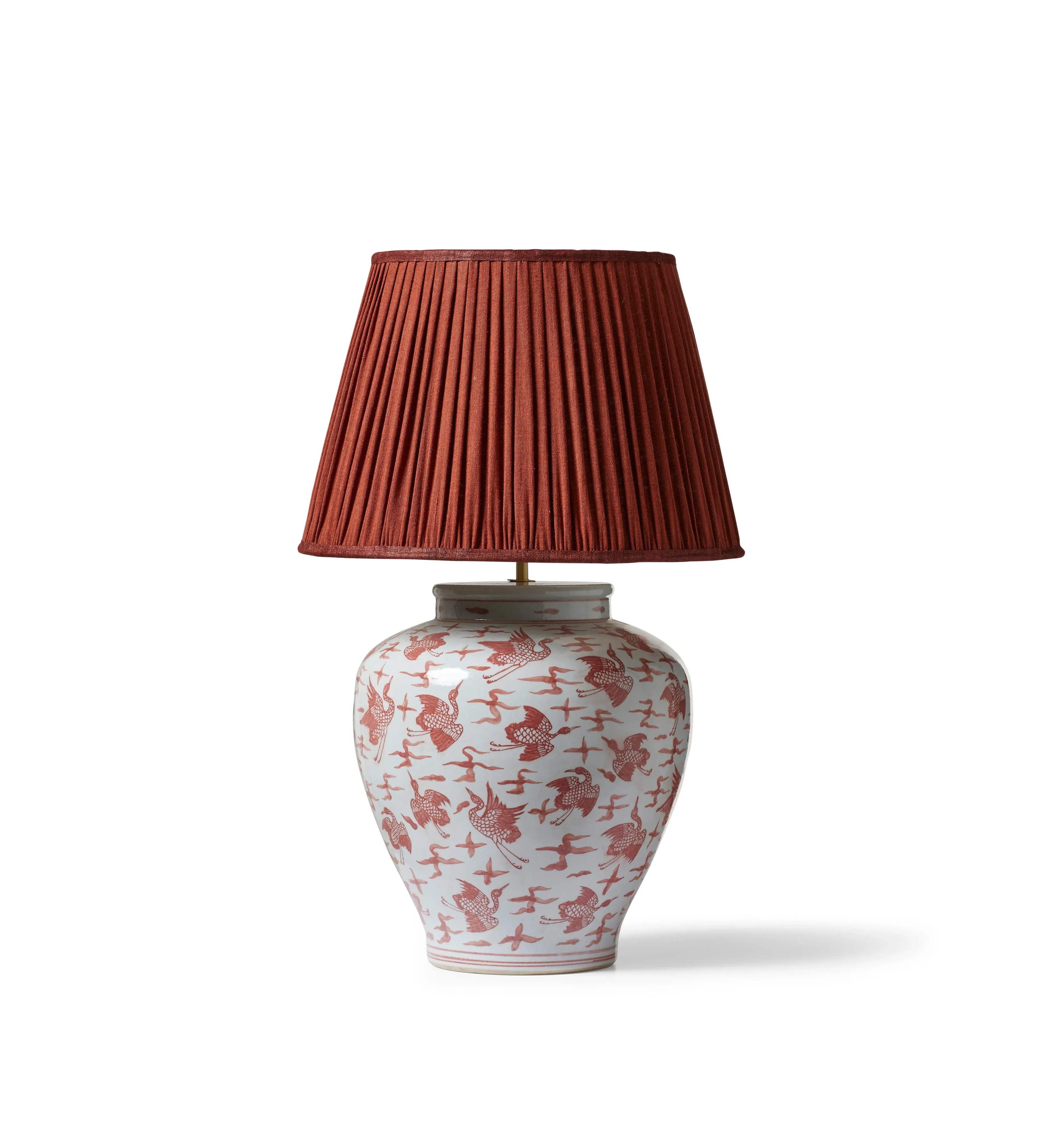 Table Lamp Base with Bird Motif - Red, Porcelain image