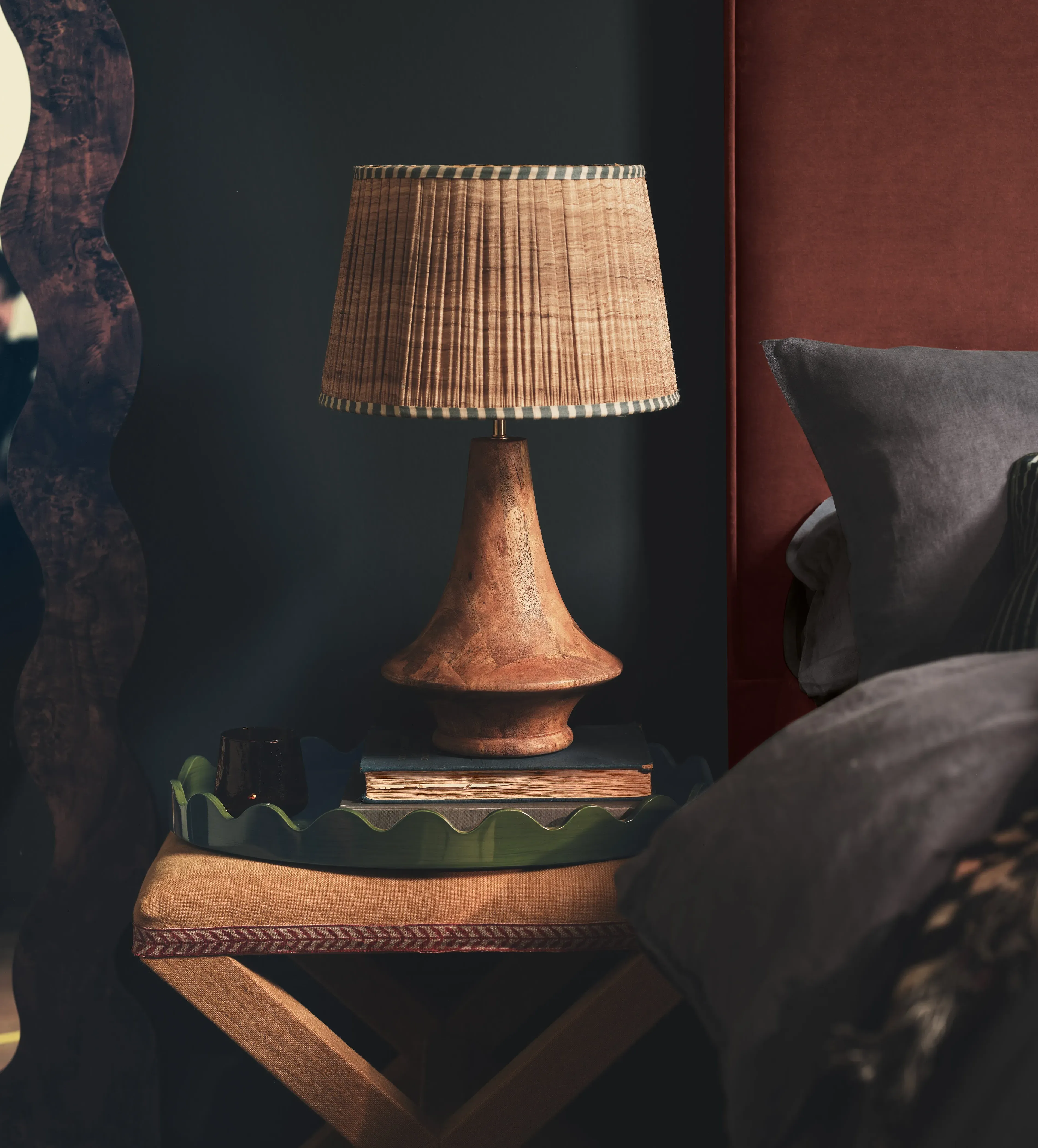 Table Lamp with Carved Base - Natural, Mango Wood