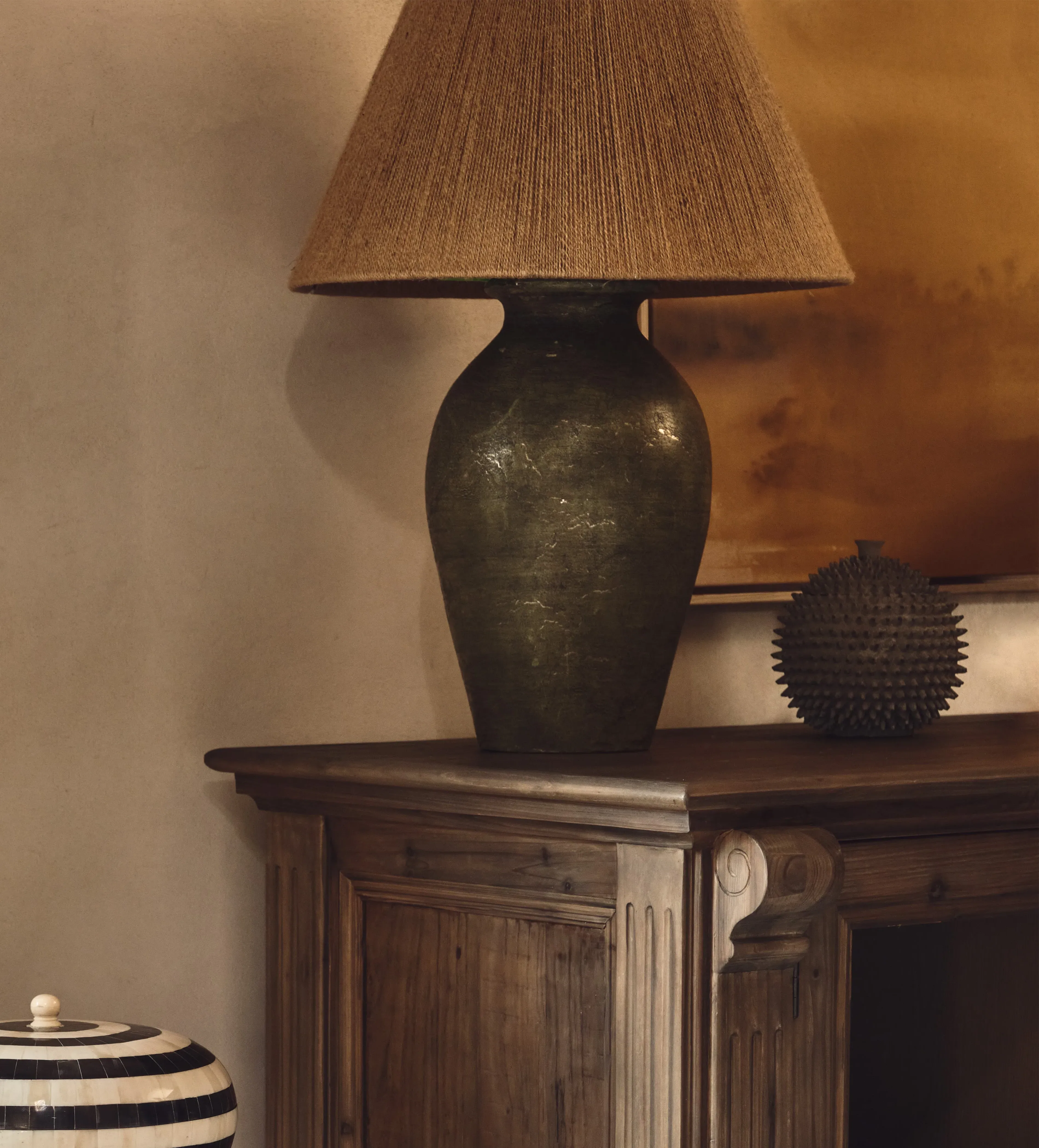 Table Lamp with Distressed Finish - Green, Terracotta