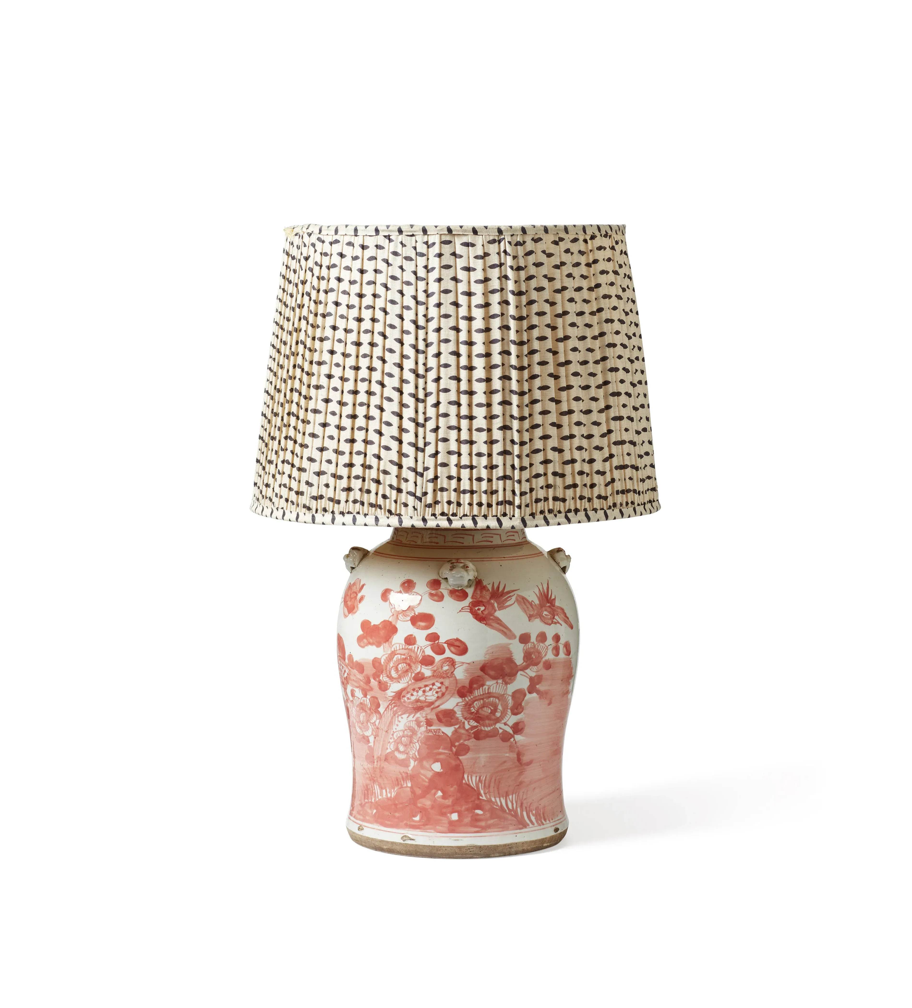 Table Lamp with Hand-Painted Design - Red, Ceramic