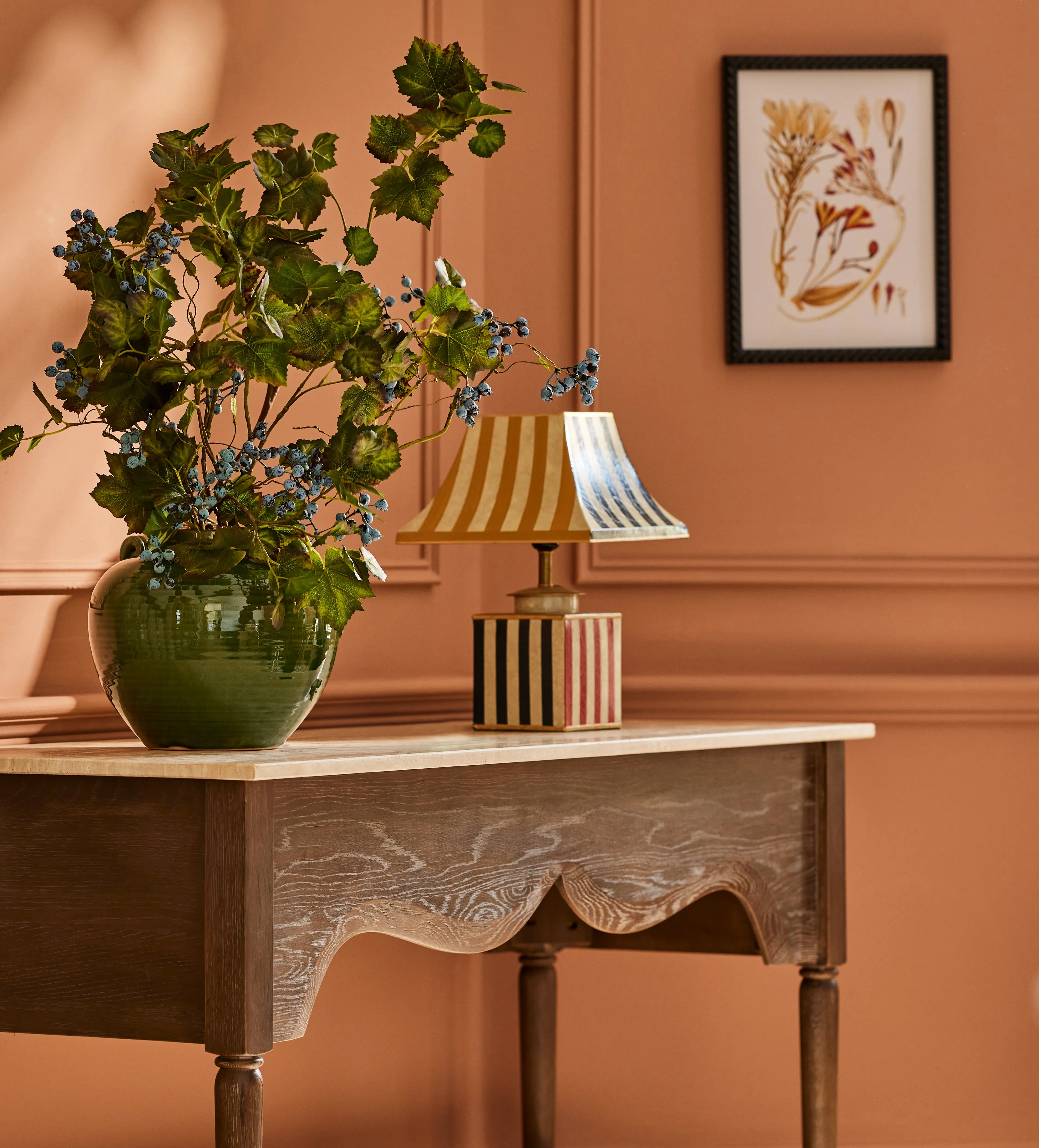 Table Lamp with Striped Shade - Multi, Metal