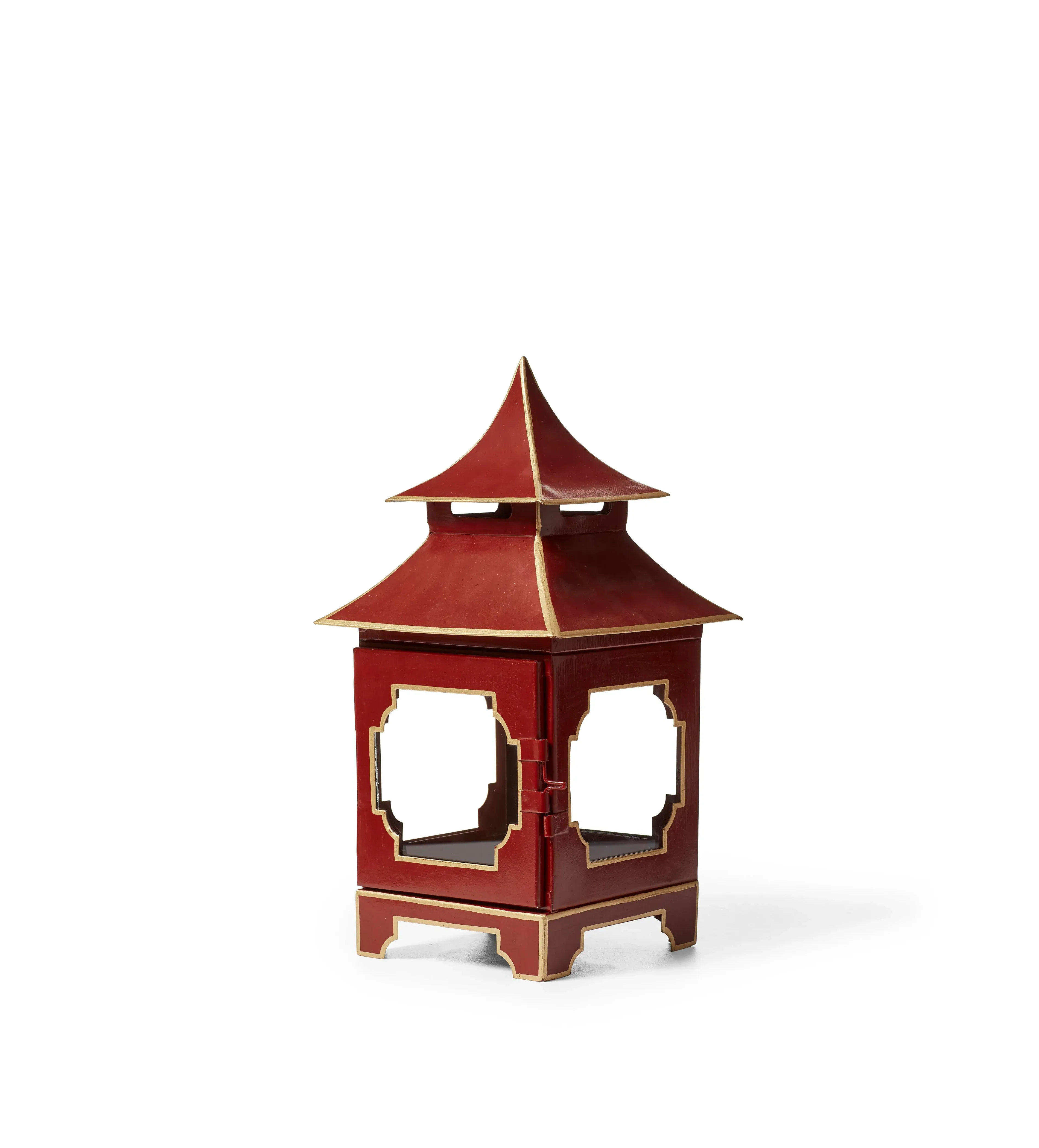 Table Lantern with Pitched Roof - Red, Metal image