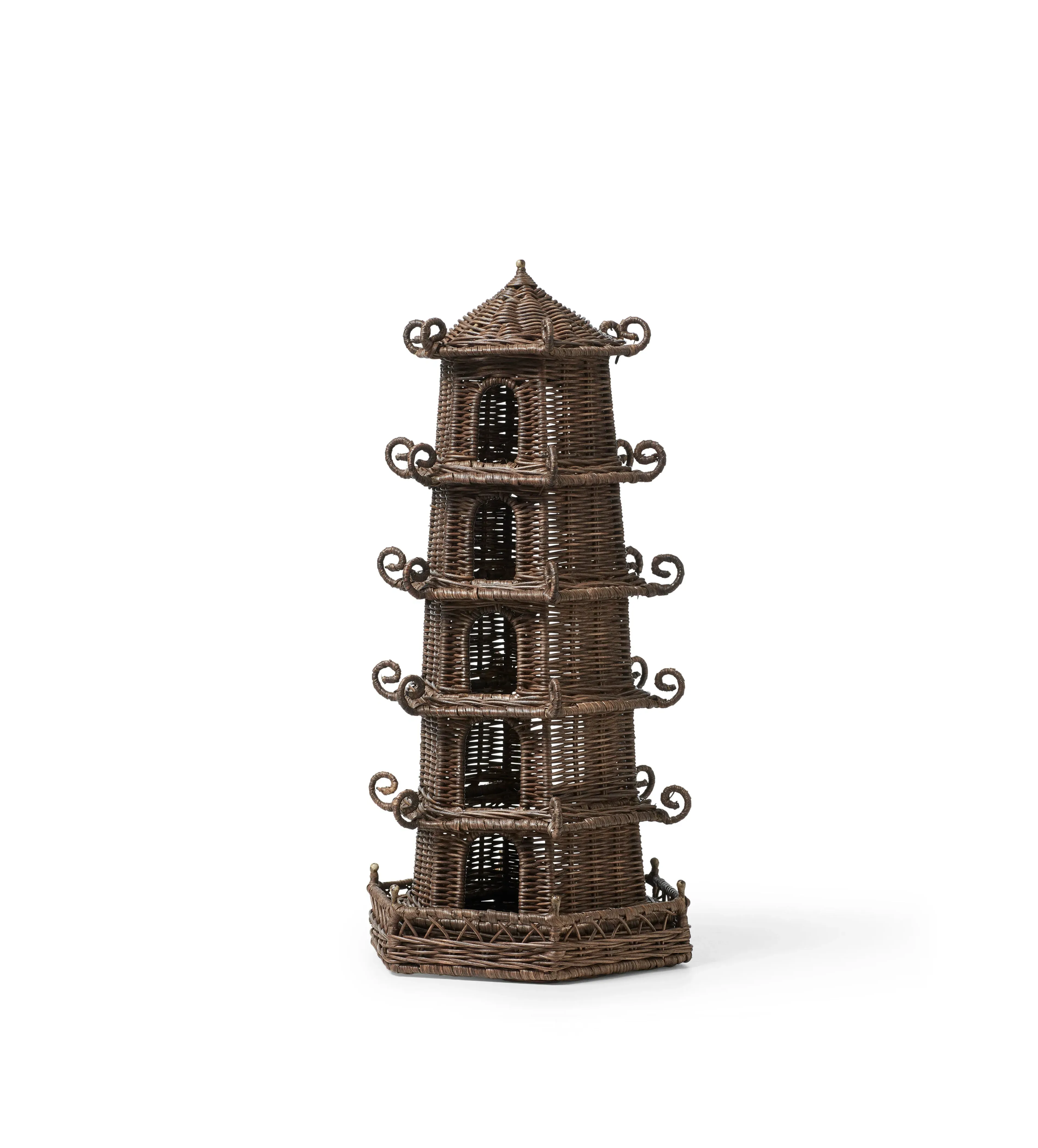 Tall Pagoda Lantern Candle Holder - Brown, Rattan image