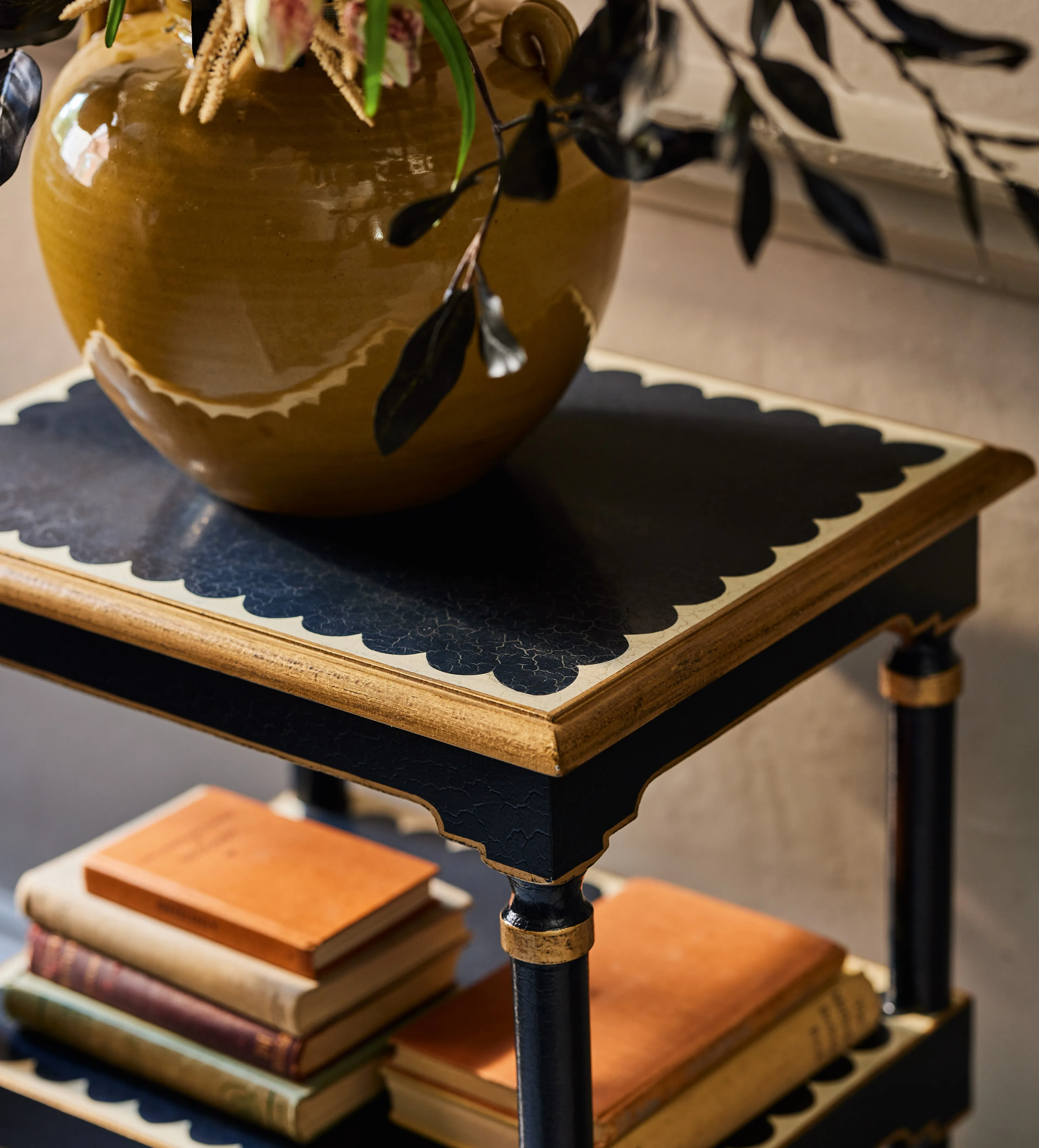 Tiered Side Table with Wave Detail - Blue