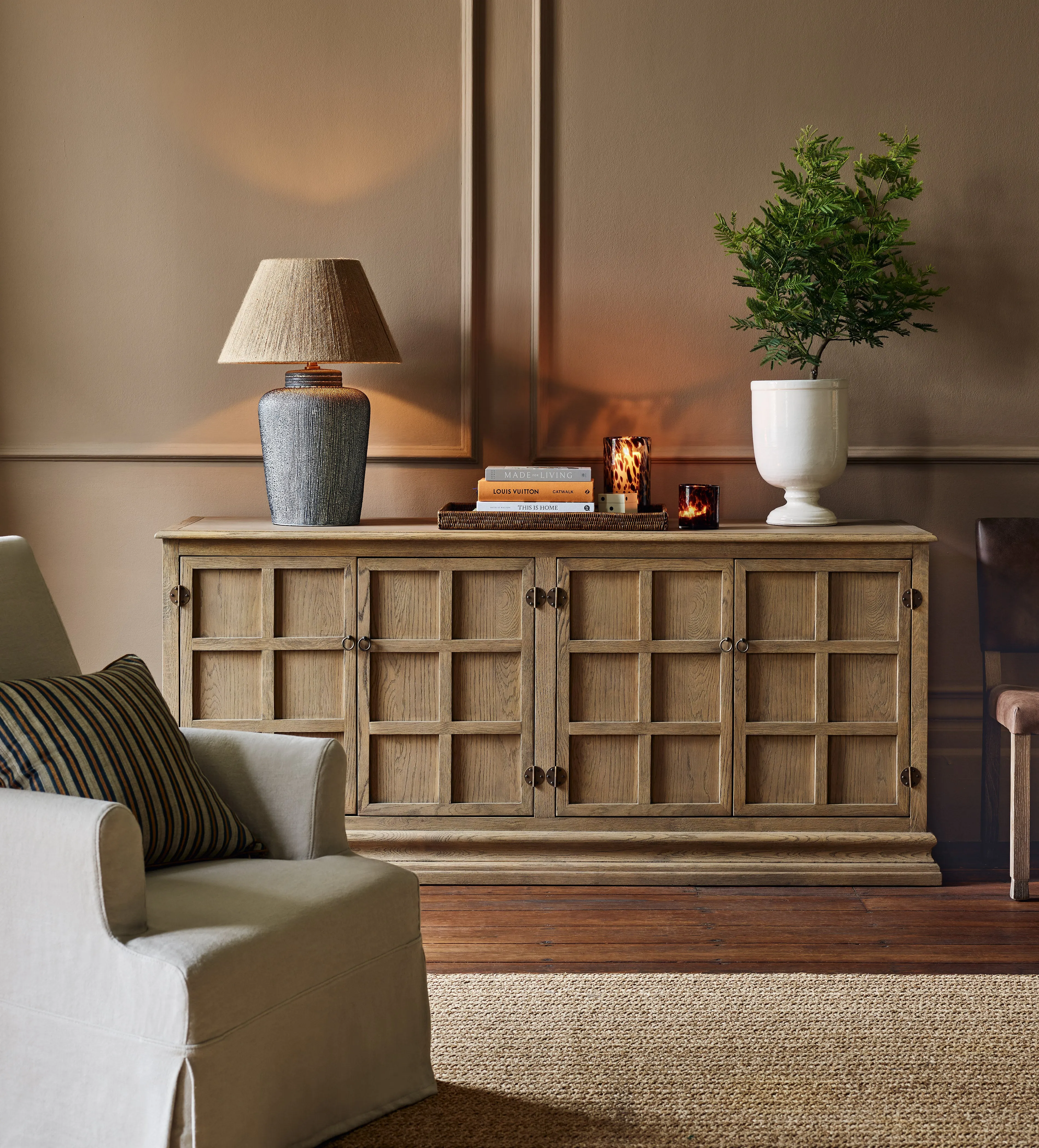 Turnus Sideboard with Brass Hinges - Weathered Oak