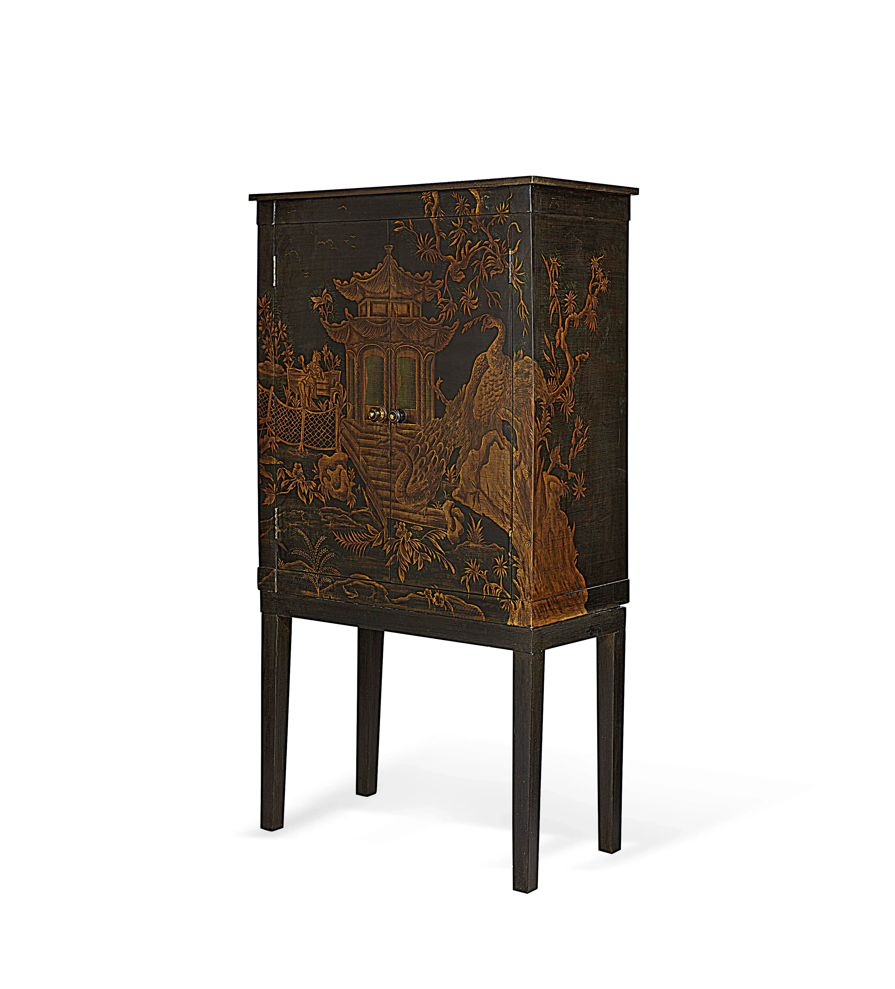 TV Cabinet with Chinoiserie Design - Black