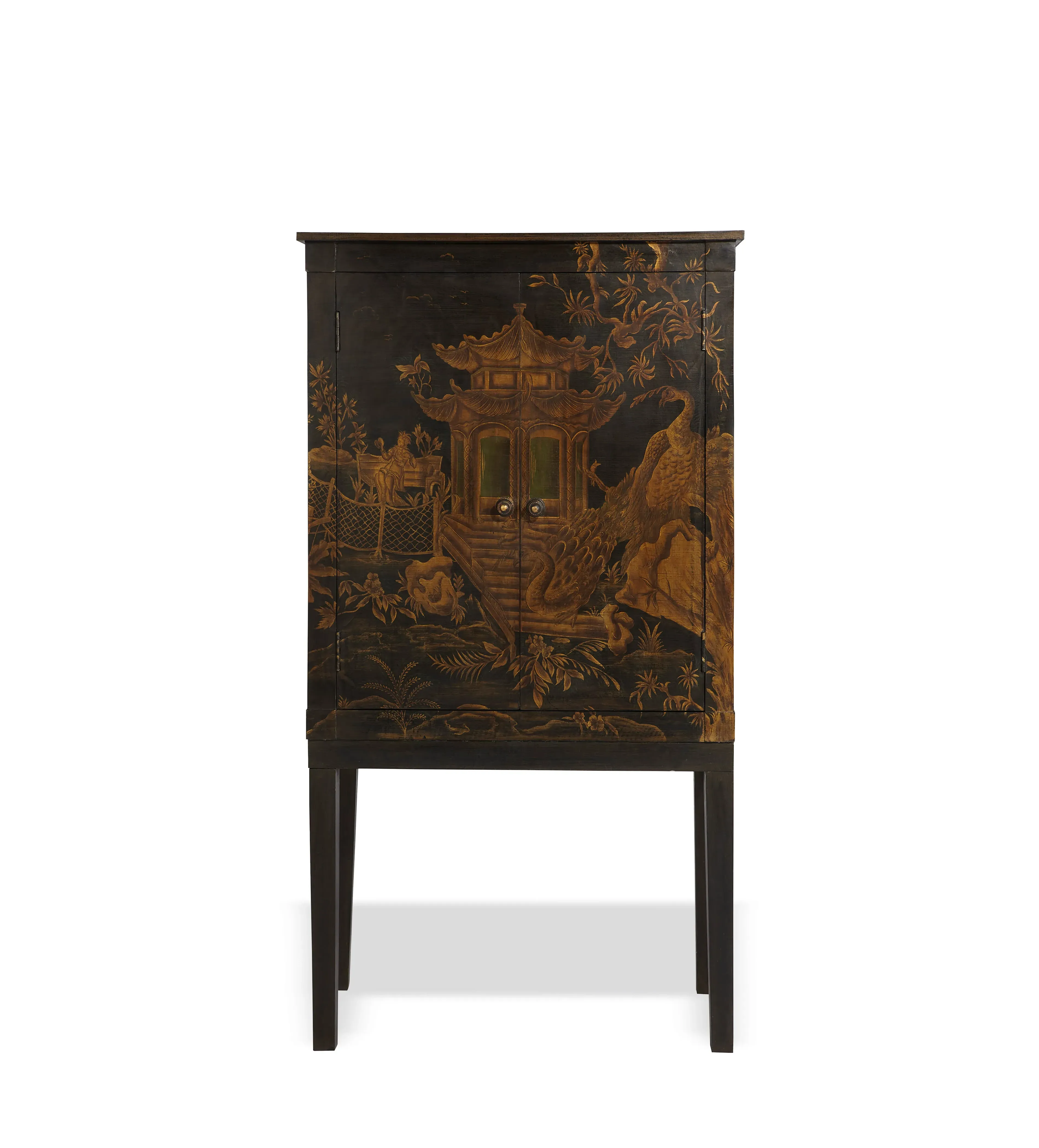 TV Cabinet with Chinoiserie Design - Black