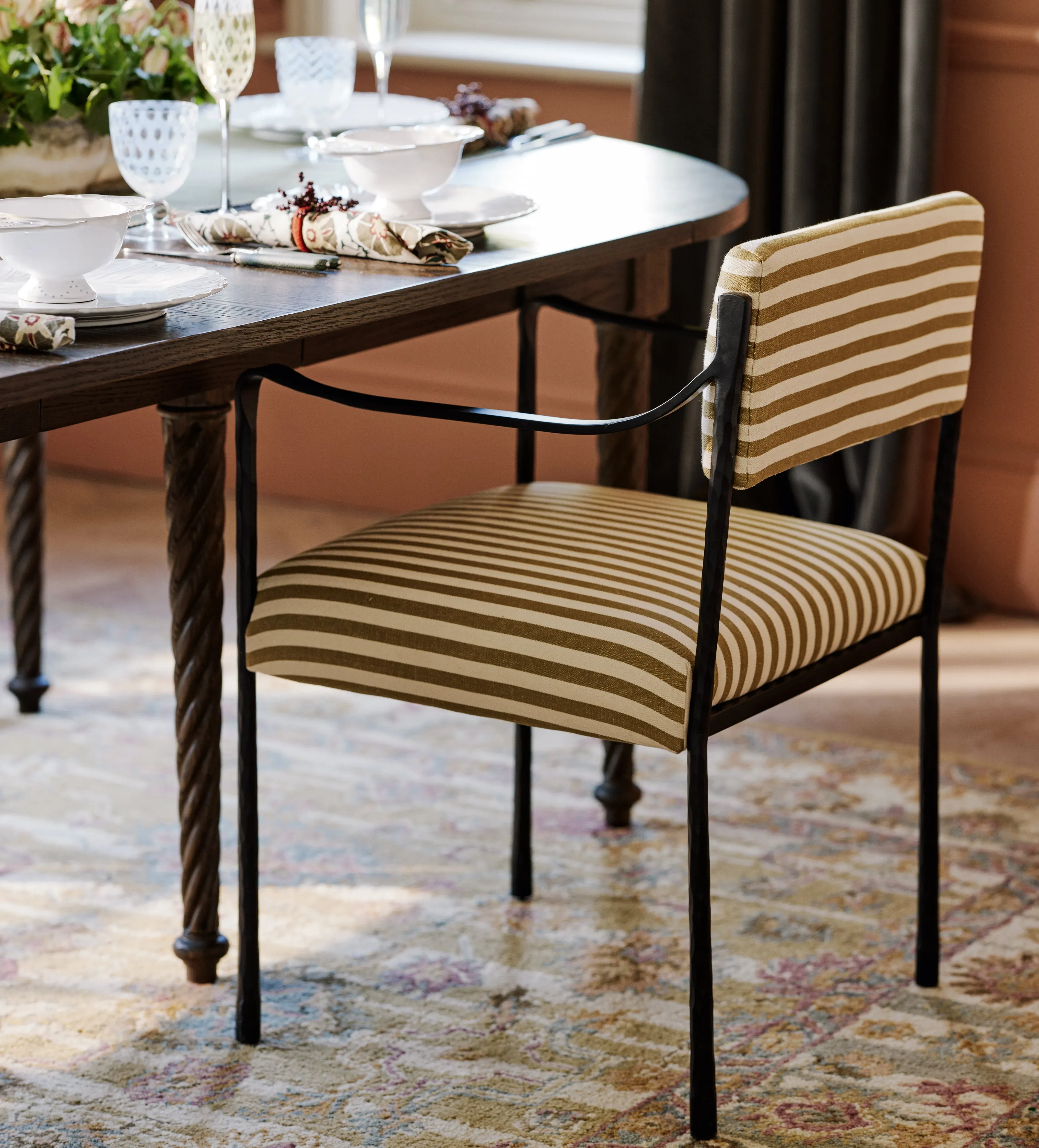 Upholstered Dining Chair - Olive Stripe, Cotton