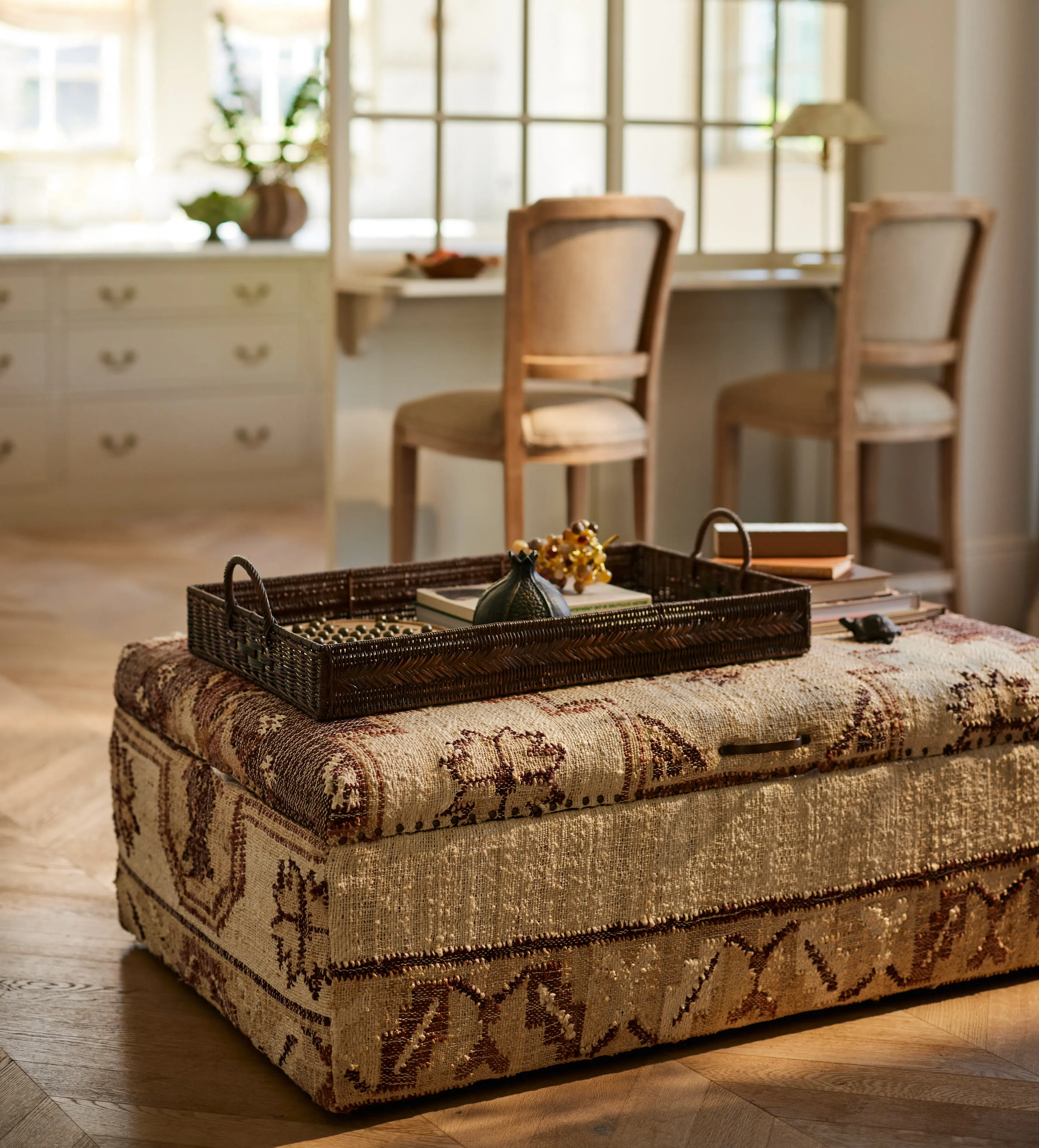 Upholstered Ottoman with Storage - Chestnut
