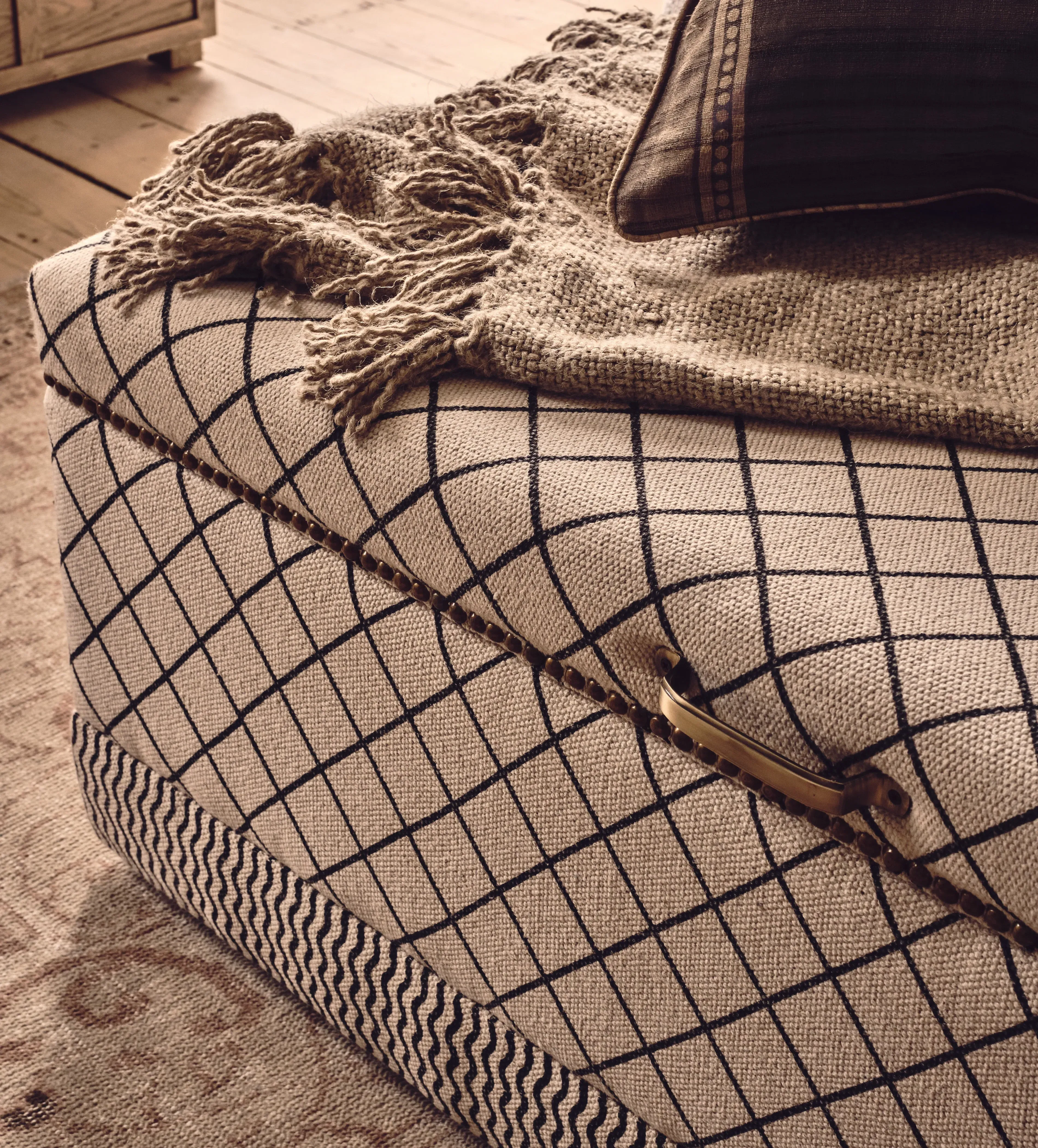 Upholstered Storage Ottoman - Monochrome, Cotton
