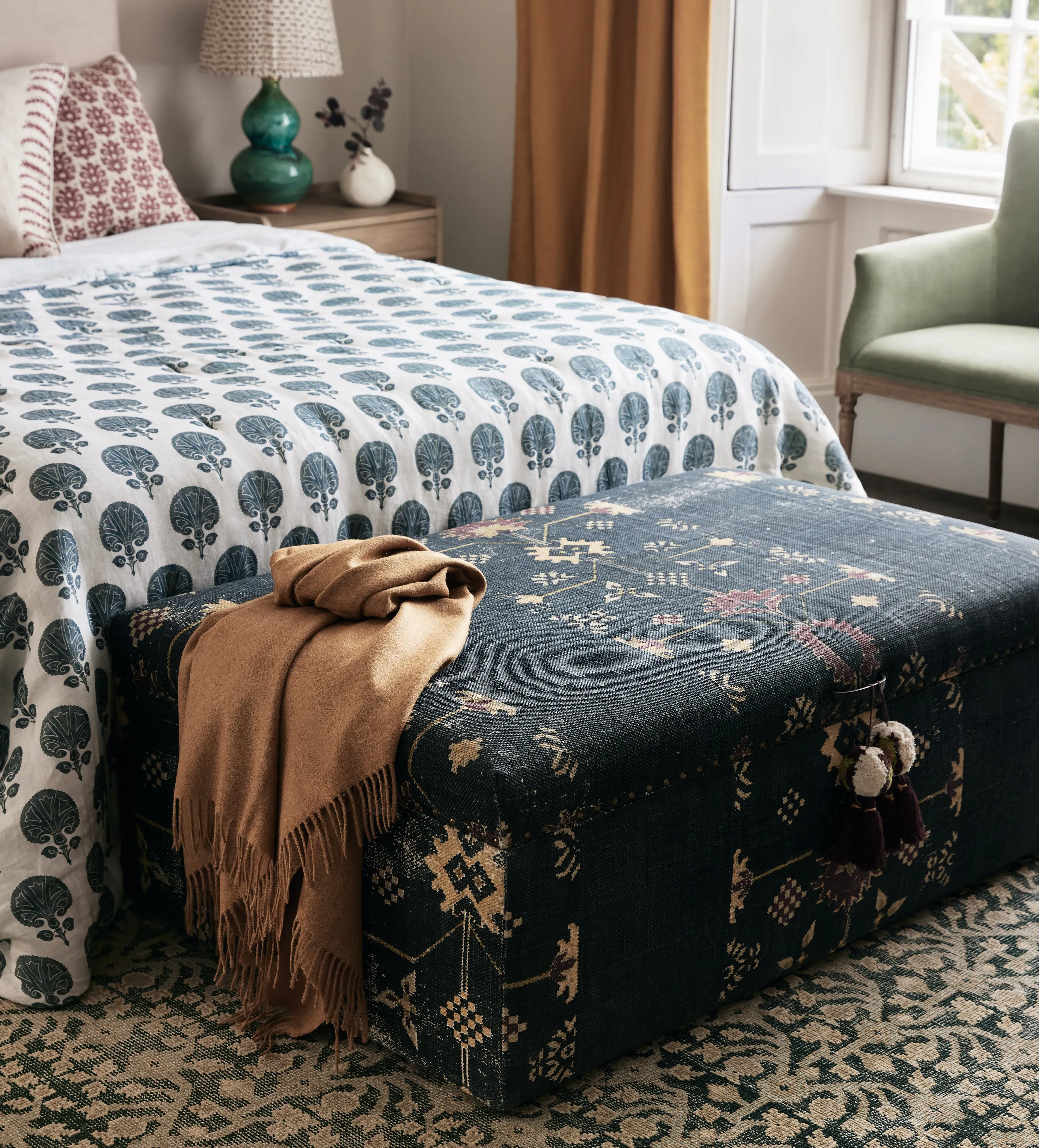 Upholstered Storage Ottoman - Navy, Cotton