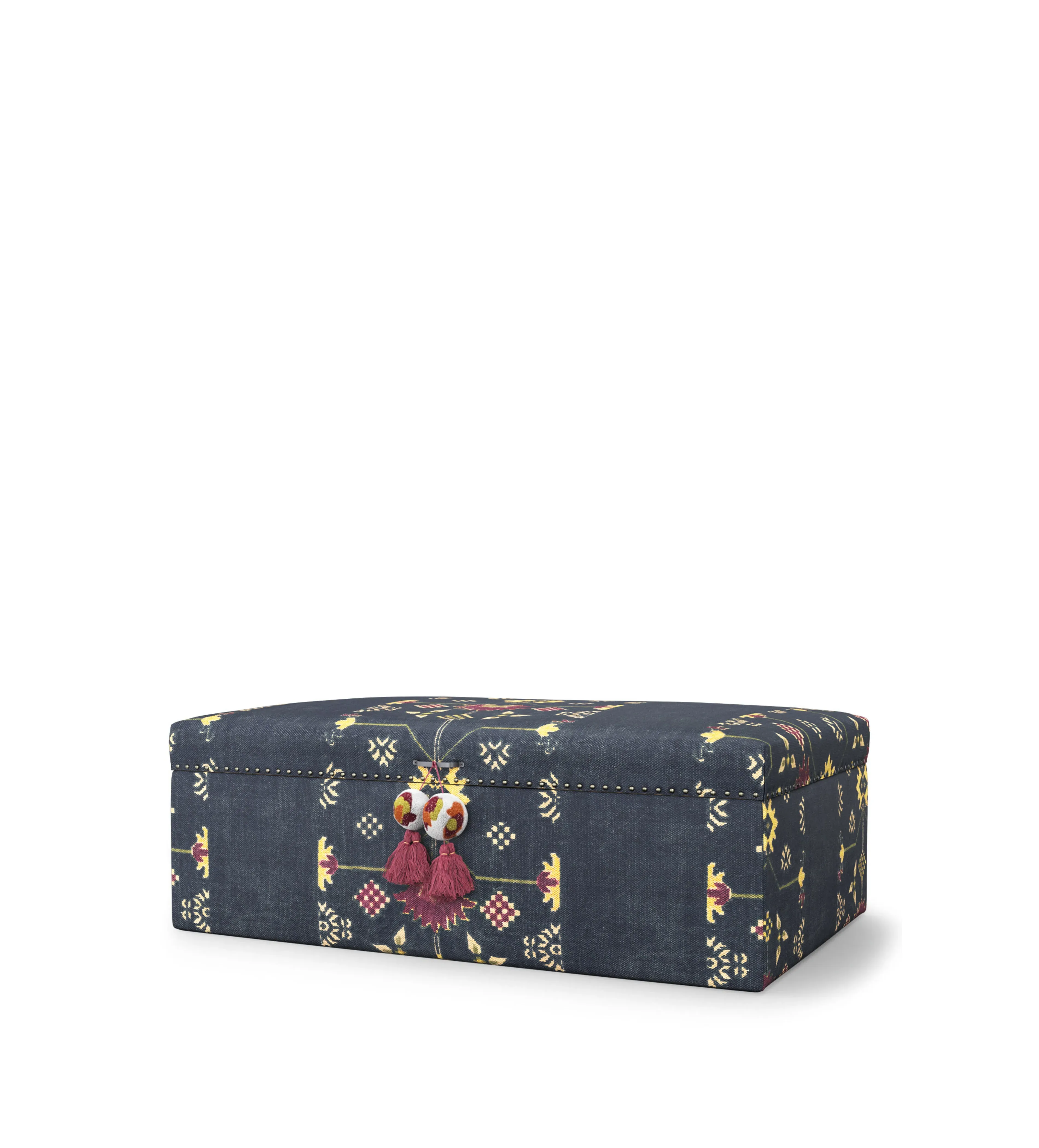 Upholstered Storage Ottoman - Navy, Cotton