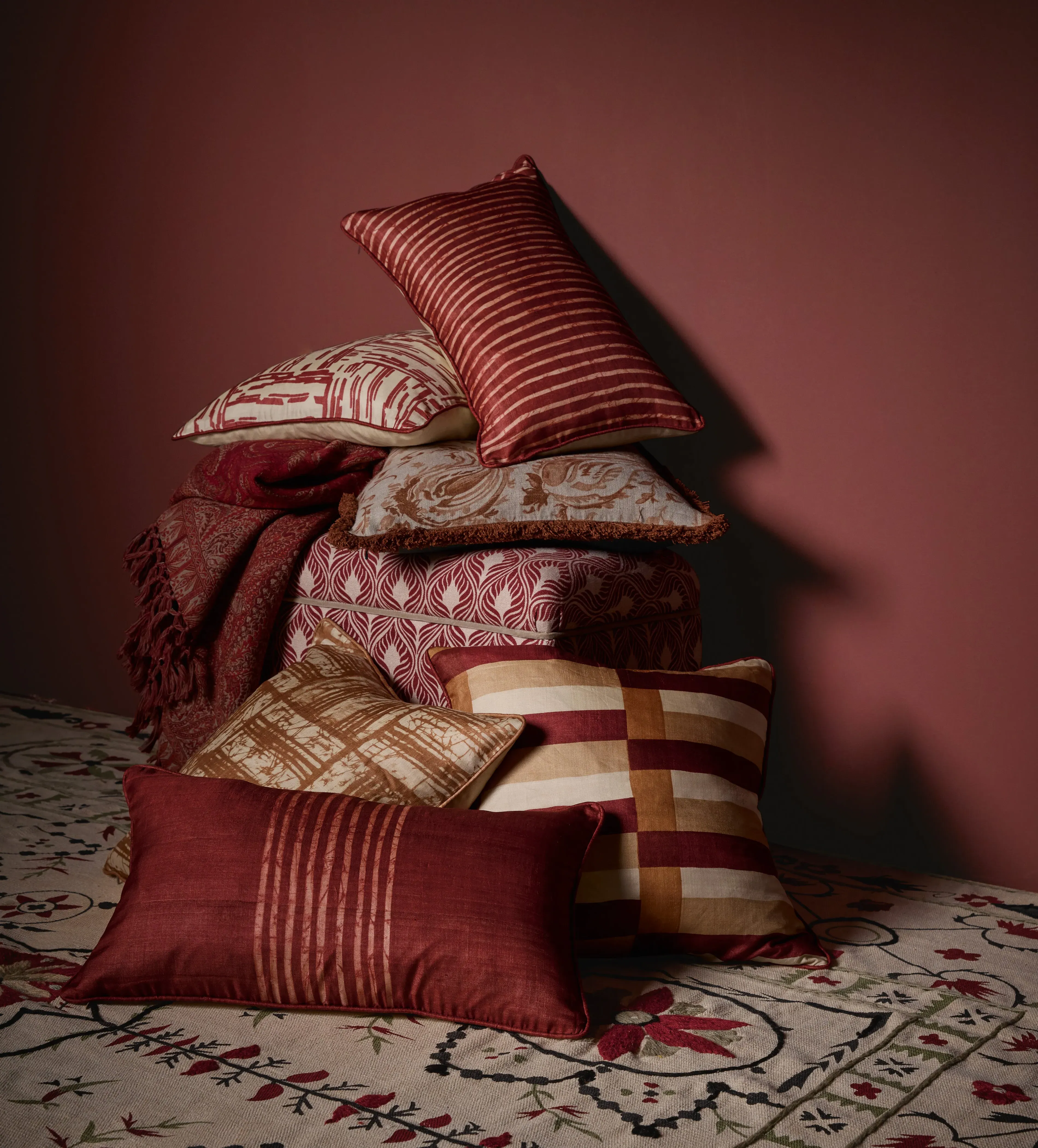 Upholstered Storage Trunk - Red Garnet, Linen