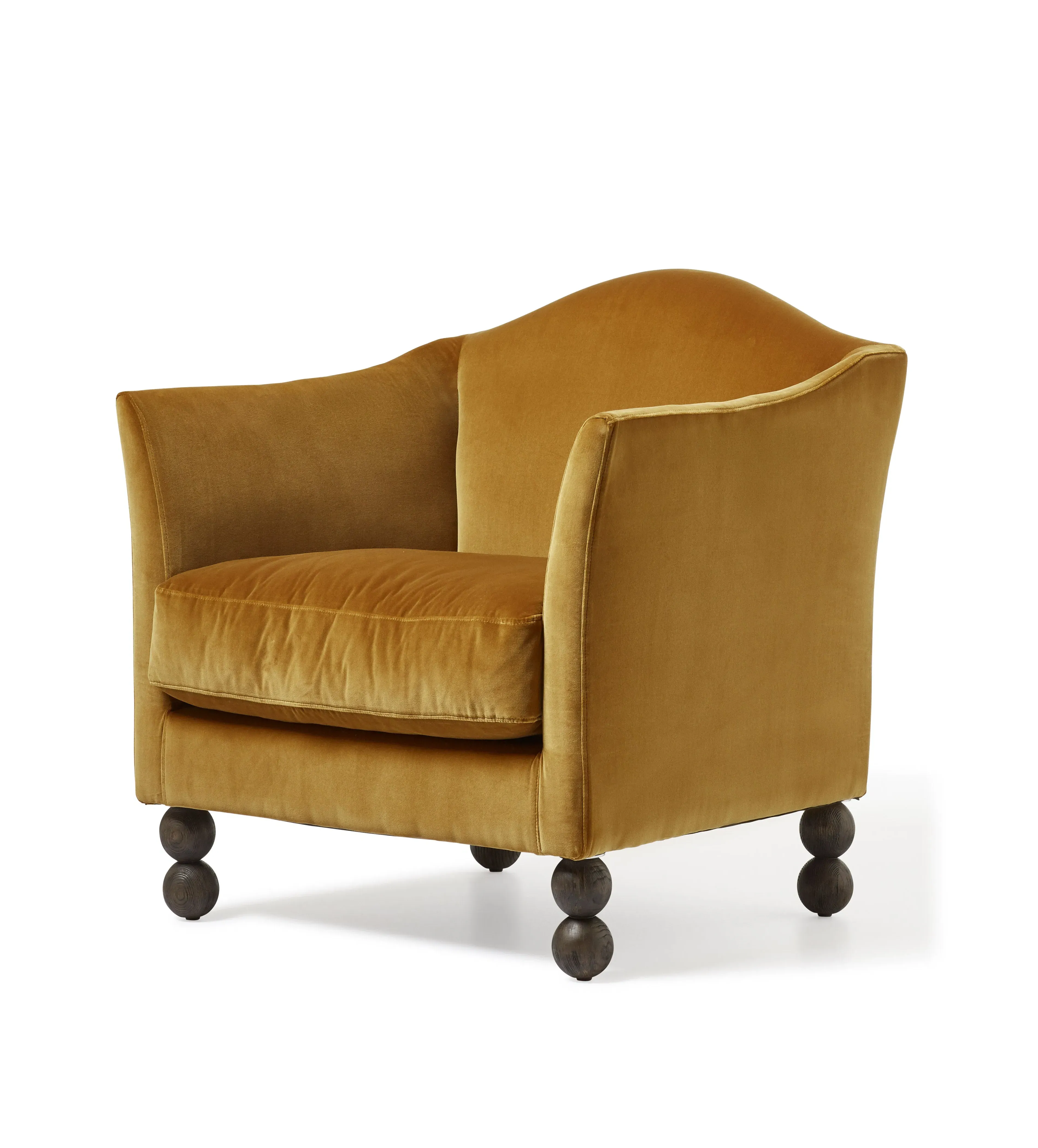 Velvet Armchair with Bobbin Feet - Camel