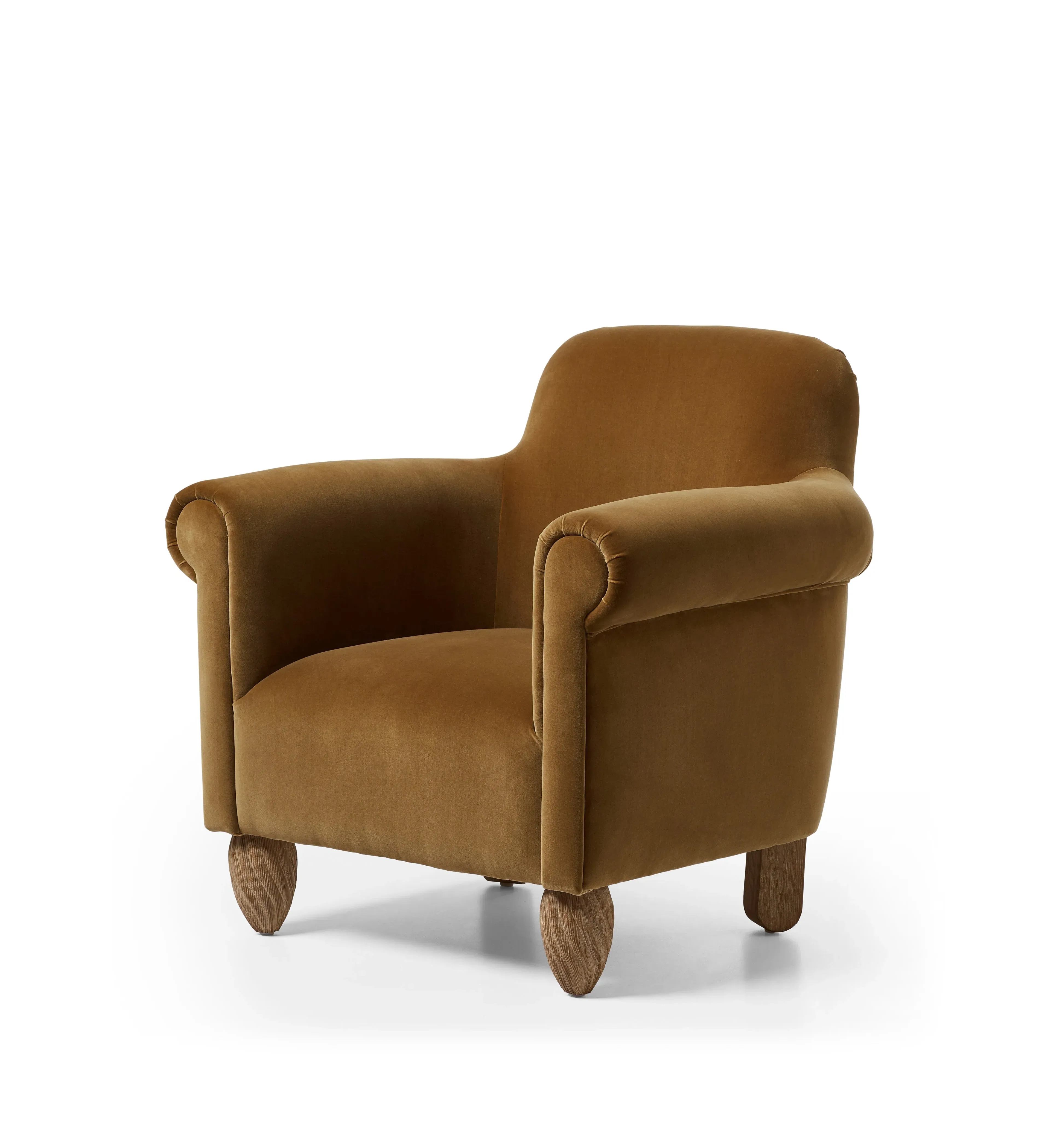 Velvet Armchair with Rolled Arms - Fawn image