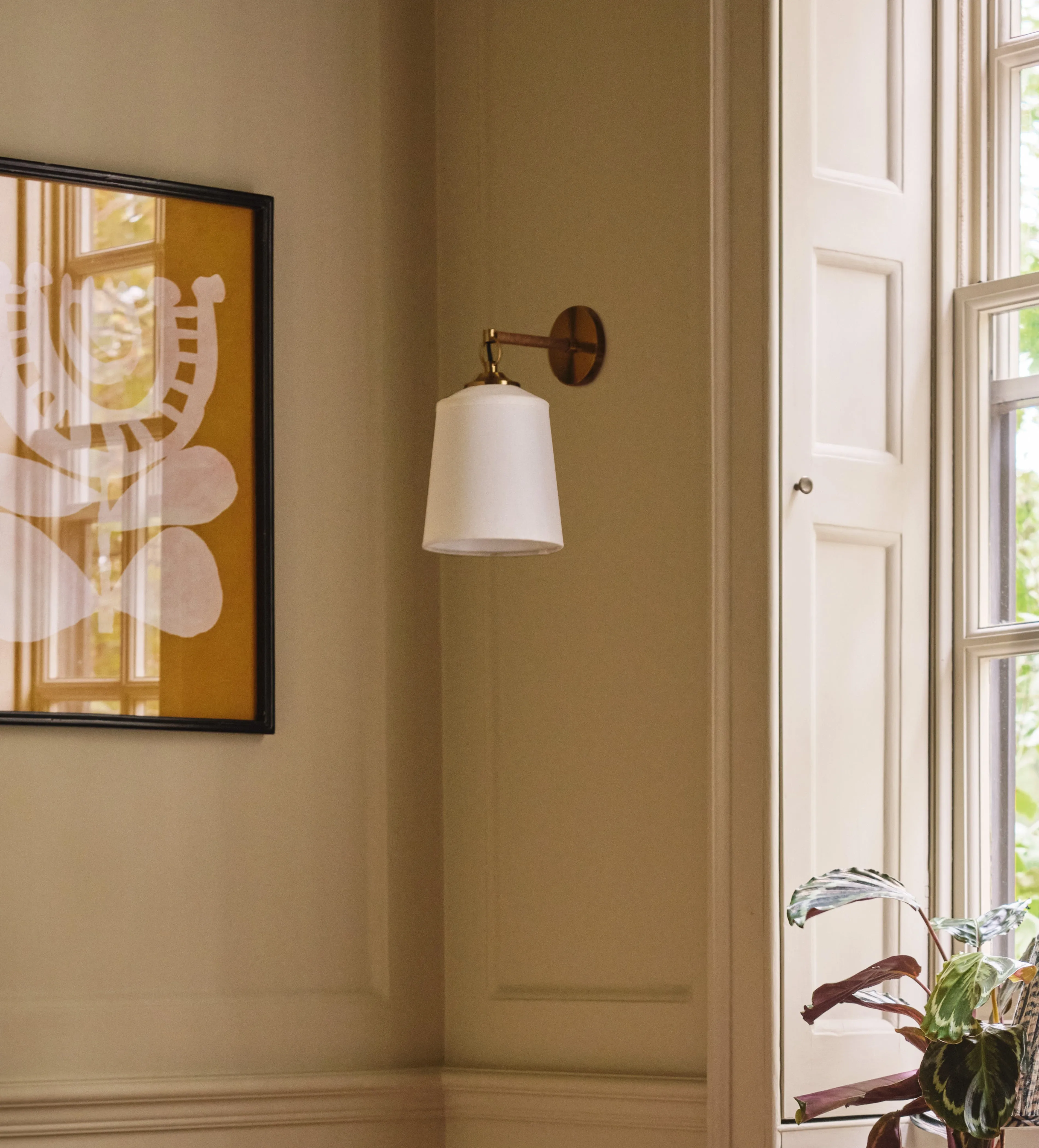 Wall Lamp with Shade - White, Rattan