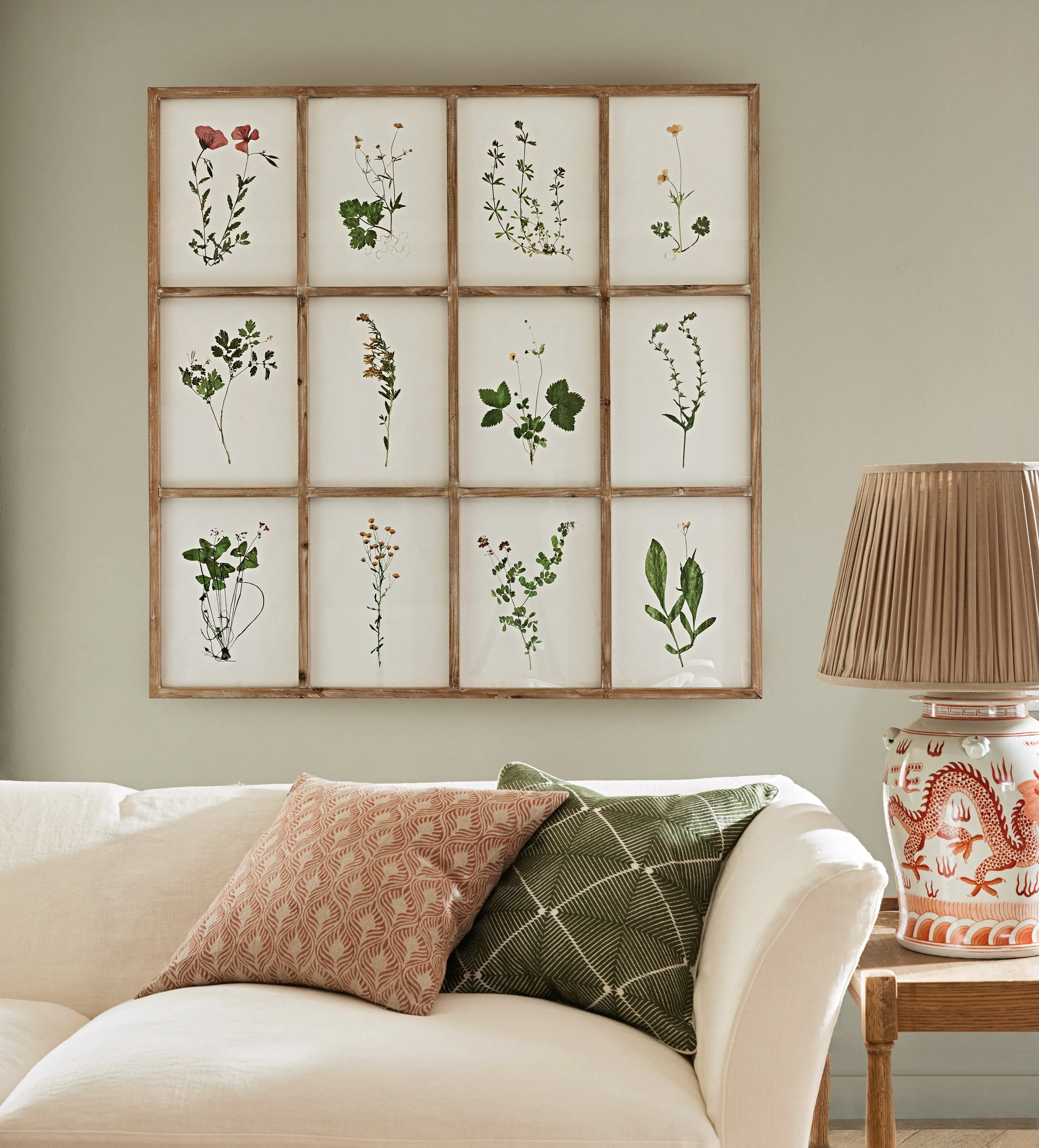 Window-Style Frame with Flower Prints - Natural